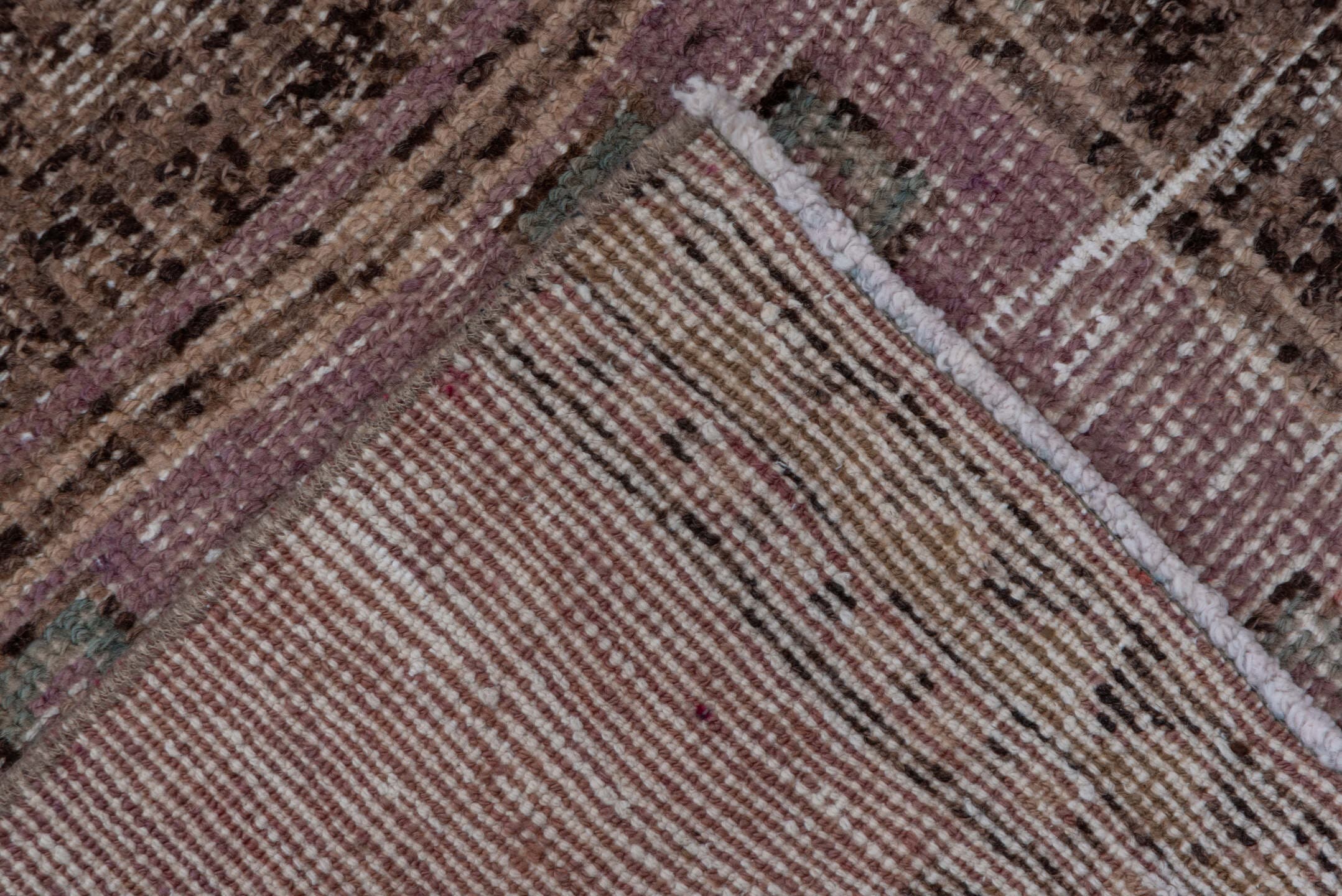 2' x 11' one-of-a-kind handmade vintage Oushak runner rug. Color palette: dusty rose, taupe, brown, mauve, beige, ivory