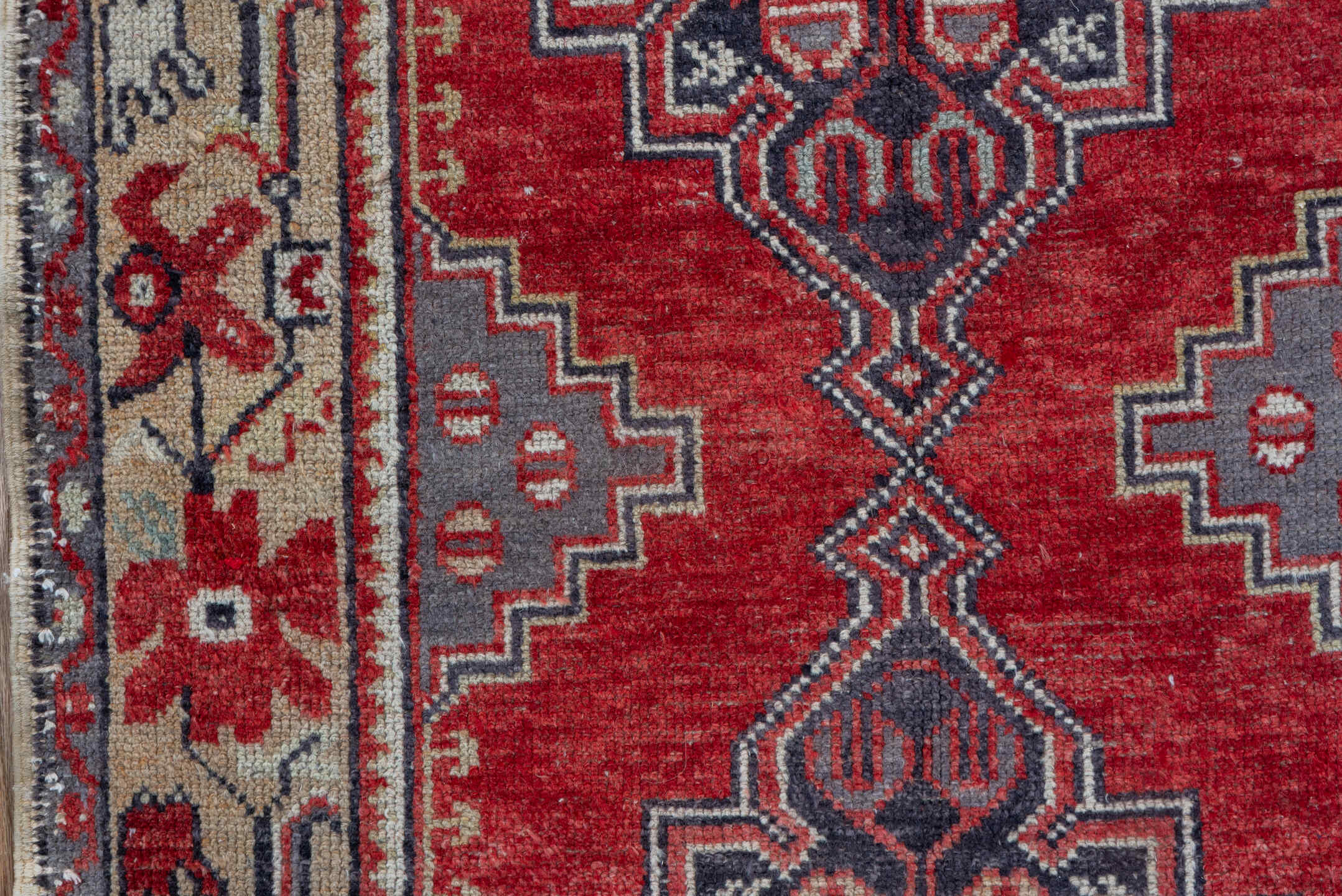 2' x 10' one-of-a-kind handmade vintage Oushak runner rug. Color palette: brown, dark gray, gray, light gray, off-white