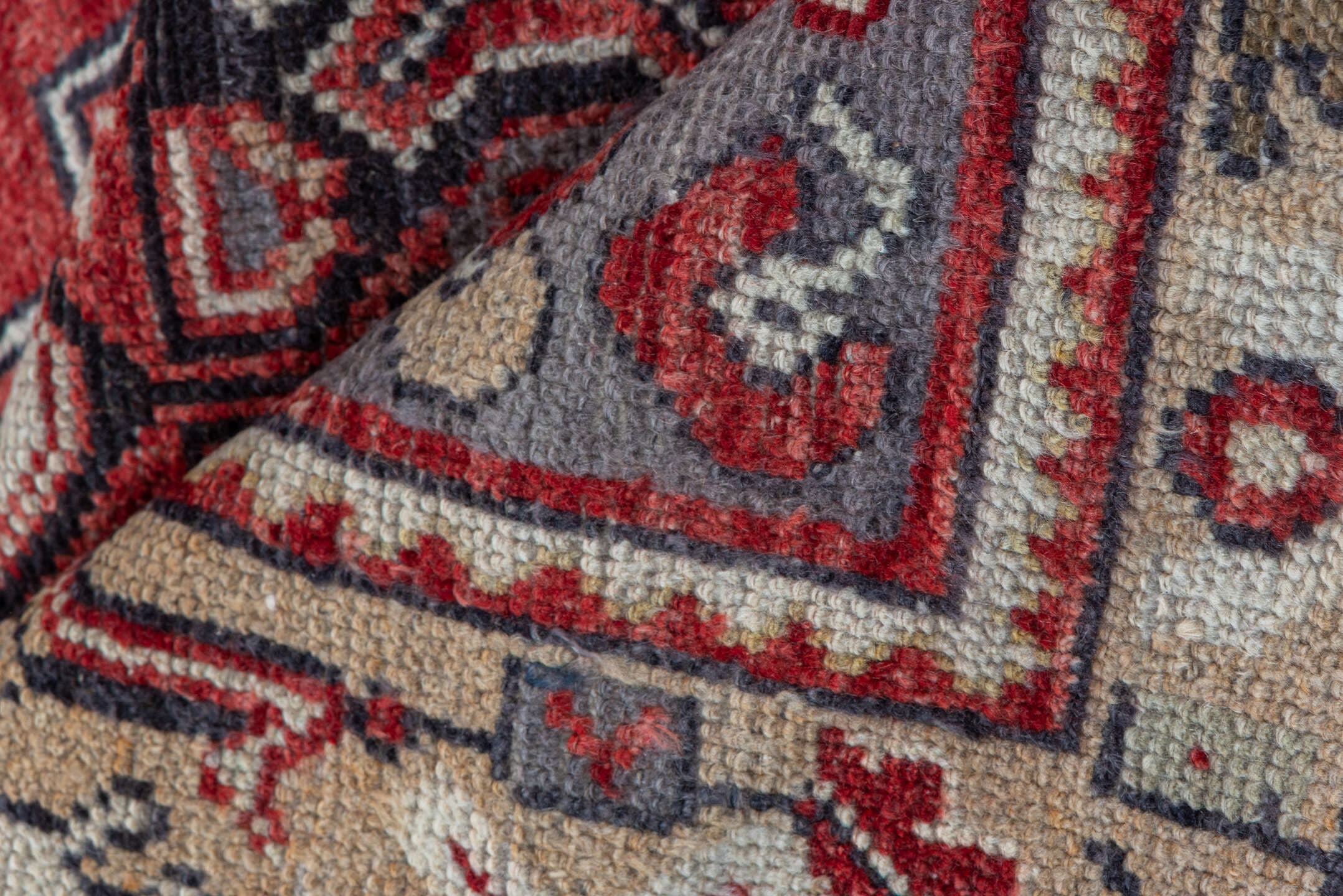 2' x 10' one-of-a-kind handmade vintage Oushak runner rug. Color palette: rust, ivory, slate, charcoal, rose, taupe
