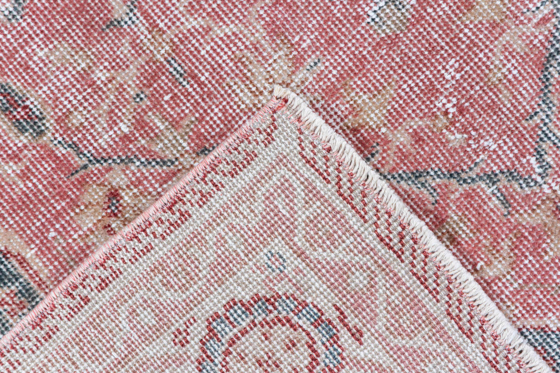 4' x 6' one-of-a-kind handmade vintage Oushak small size rug. Color palette: rose, ivory, dusty blue, blush, gold, taupe