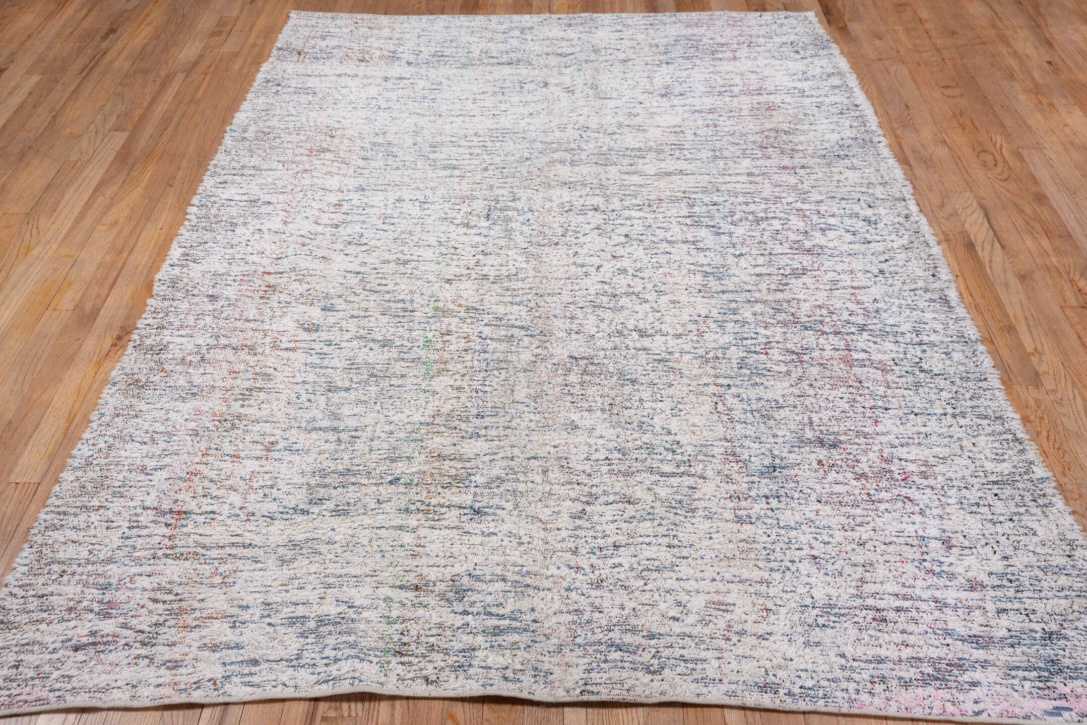 5' x 8' one-of-a-kind handmade vintage Kilim medium size rug. Color palette: ivory, blue, rose, taupe, sage, terra cotta
