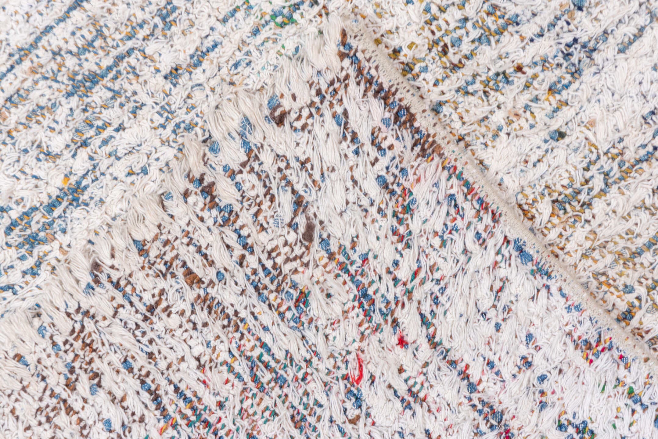 5' x 8' one-of-a-kind handmade vintage Kilim medium size rug. Color palette: ivory, blue, rose, taupe, sage, terra cotta
