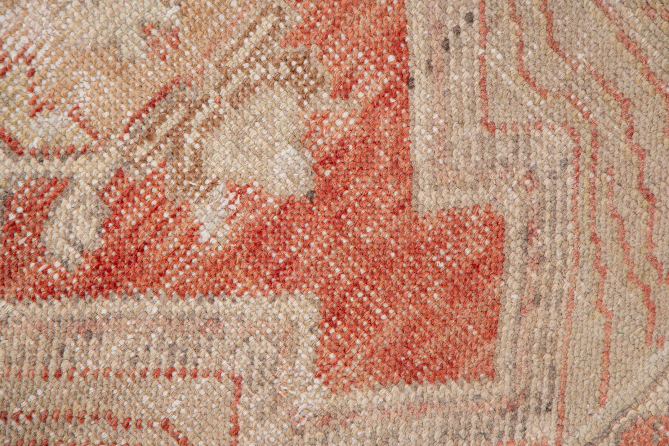 4' x 7' one-of-a-kind handmade vintage Oushak rug. Color palette: coral, ivory, gray, taupe, rose, slate, terracotta, beige