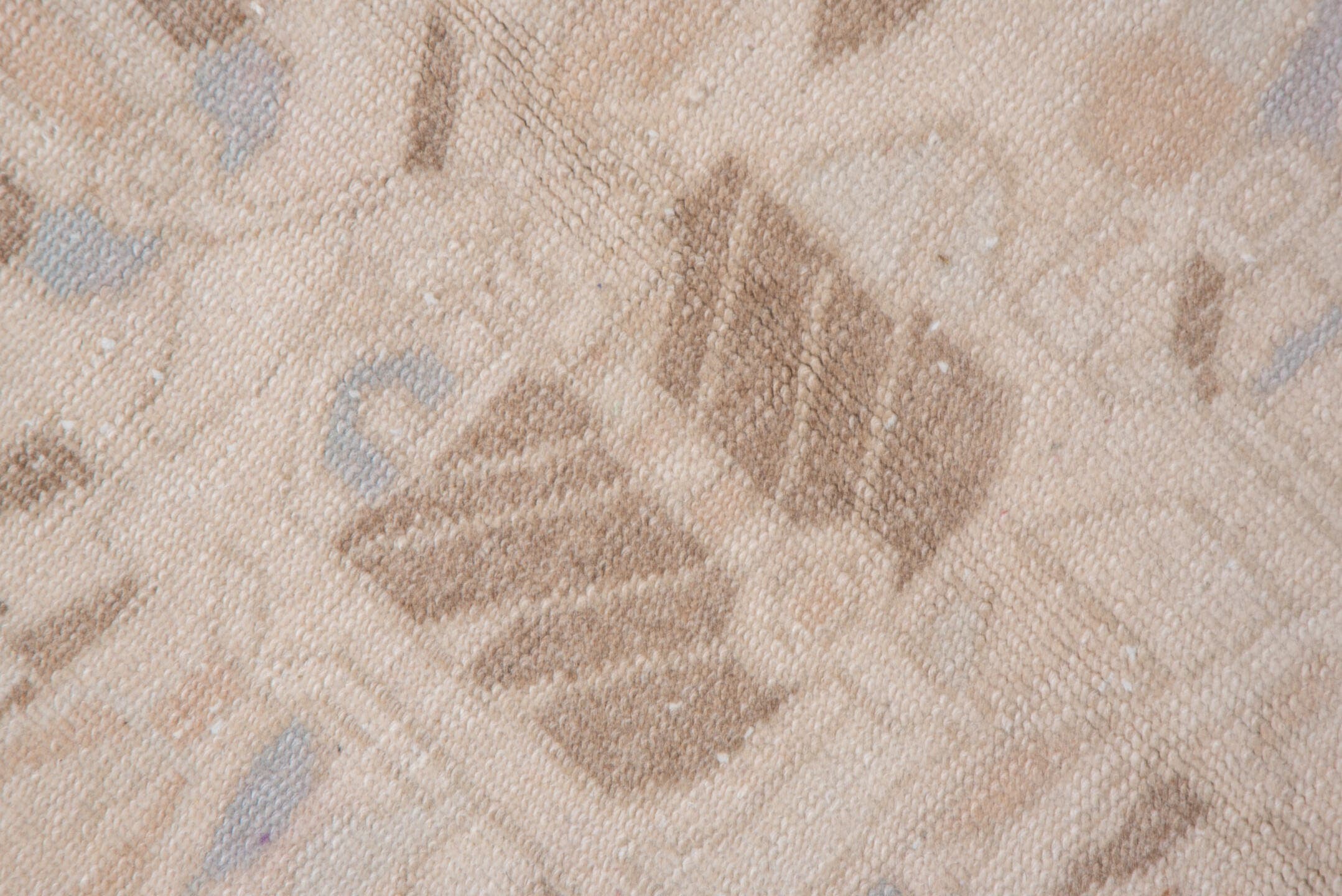 6' x 9' one-of-a-kind handmade vintage Oushak medium size rug. Color palette: ivory, blush, taupe, pale_blue, beige, sand