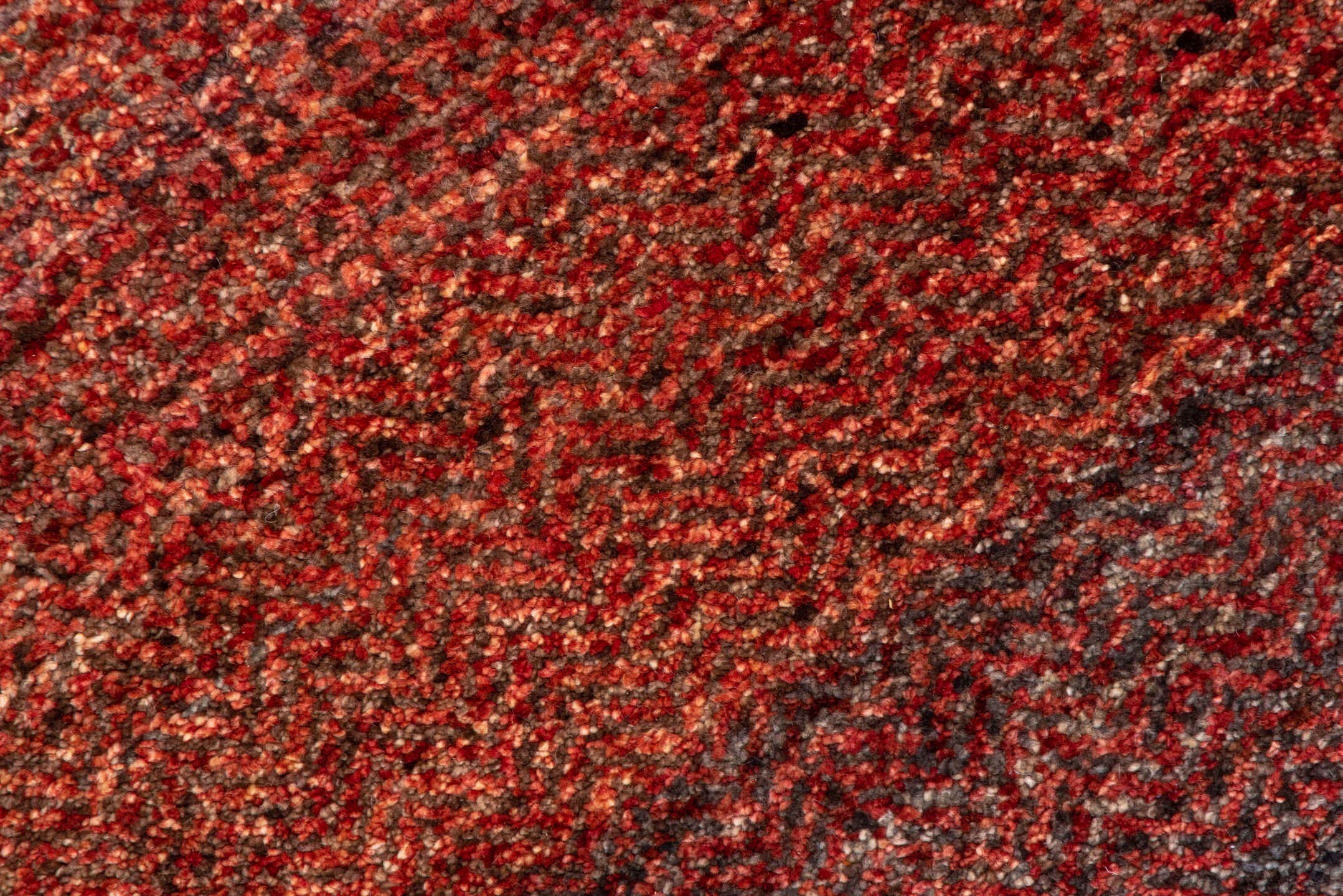 2' x 10' one-of-a-kind handmade vintage Gabbe runner rug. Color palette: rust, brown, taupe, brick, charcoal, terra cotta