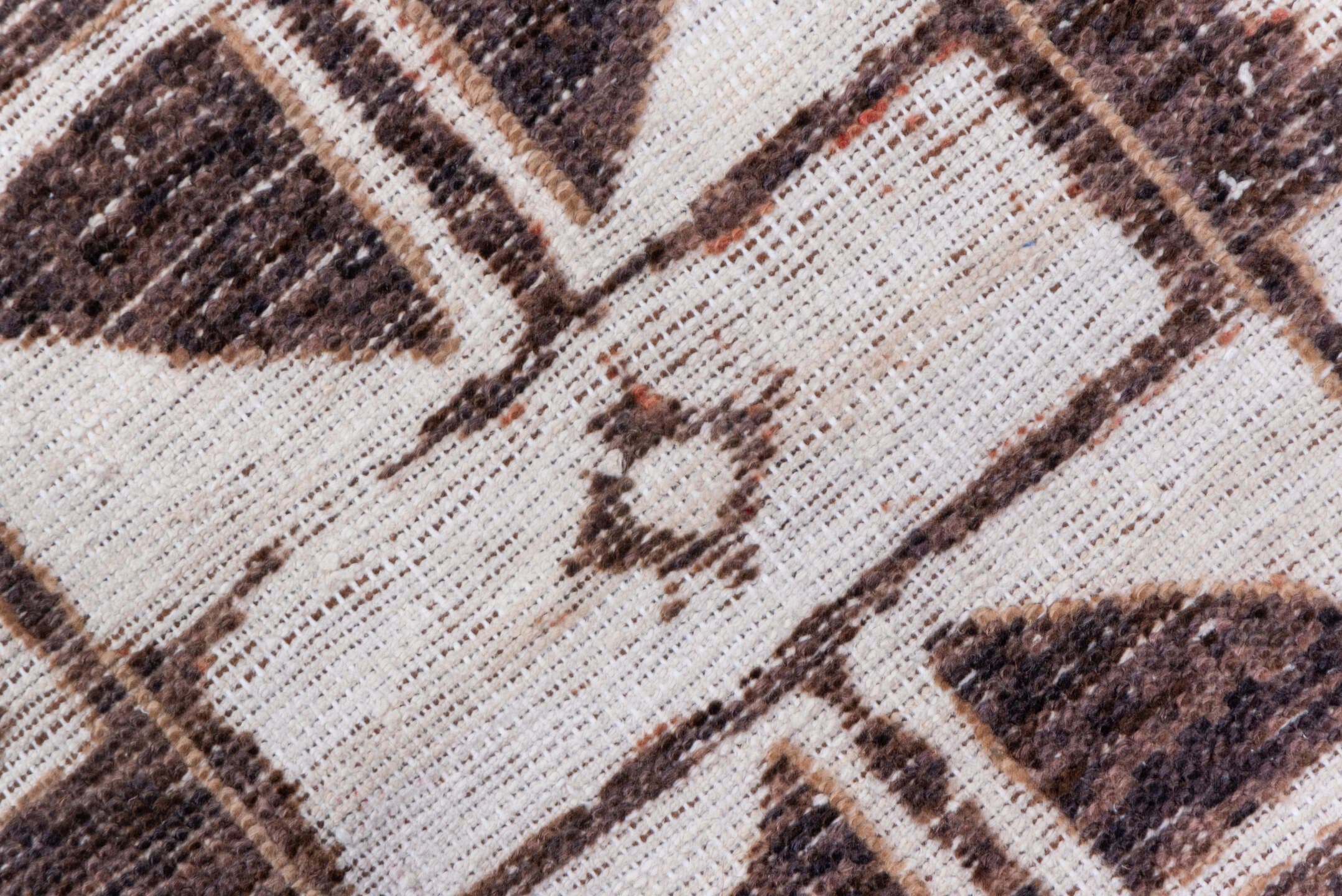 3' x 11' one-of-a-kind handmade vintage Oushak runner rug. Color palette: ivory, brown, taupe, rose, beige, gray, pink, red