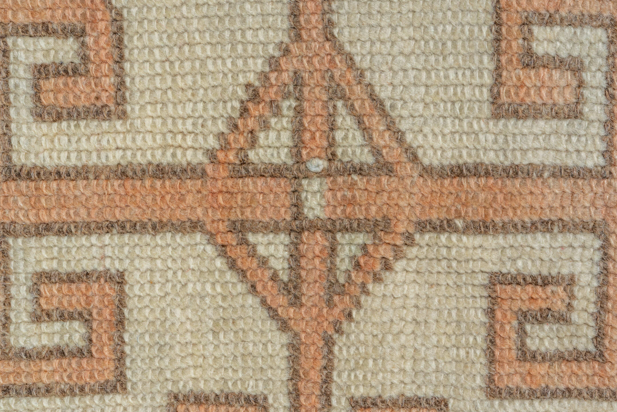 3' x 4' one-of-a-kind handmade vintage Oushak small size rug. Color palette: ivory, terra cotta, camel, turquoise, beige