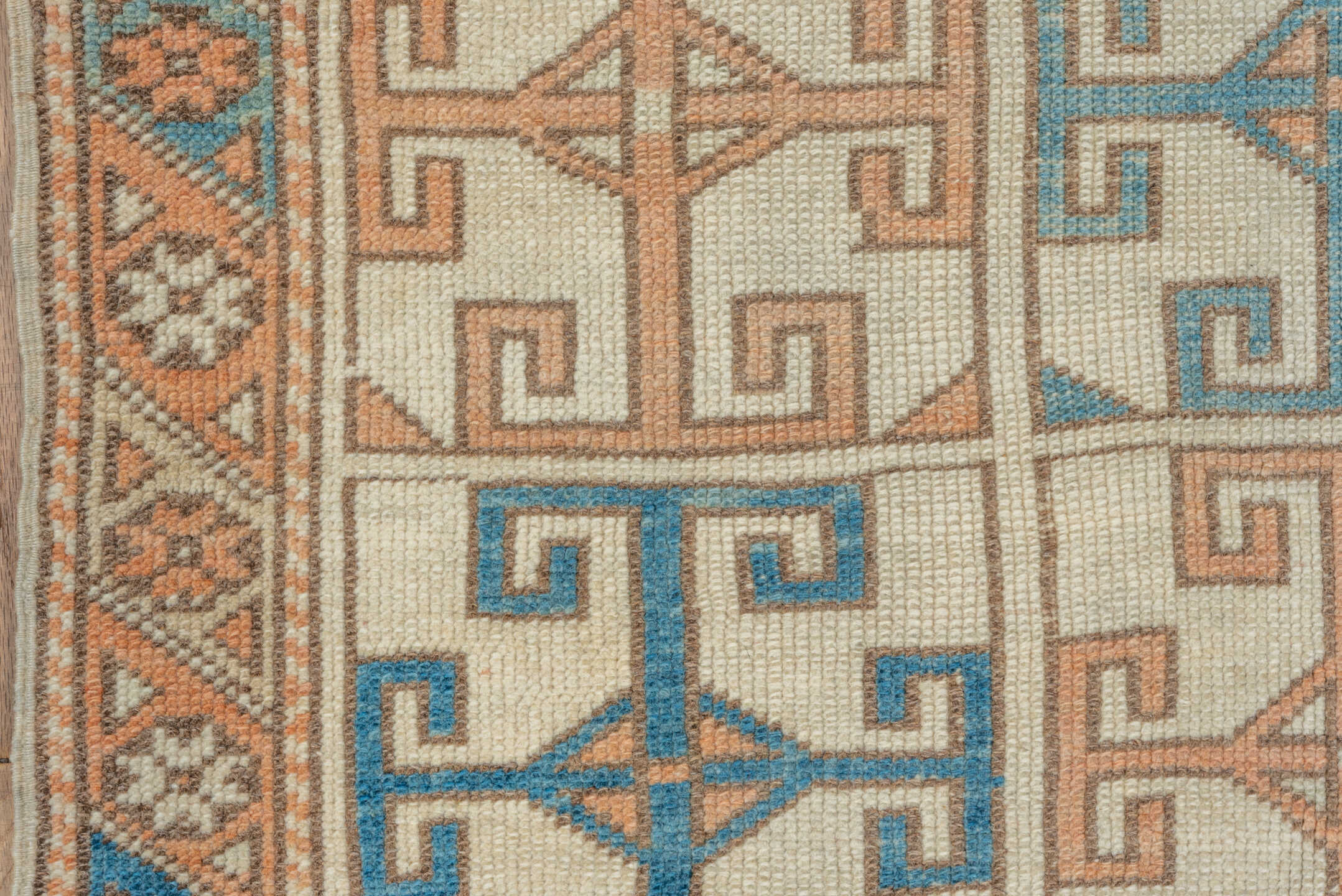 3' x 4' one-of-a-kind handmade vintage Oushak small size rug. Color palette: ivory, terra cotta, camel, turquoise, beige