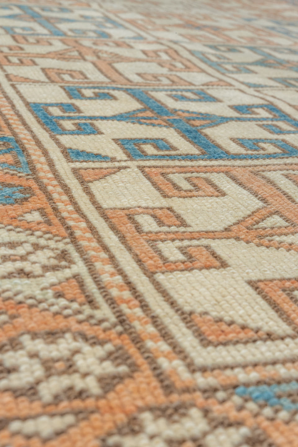 3' x 4' one-of-a-kind handmade vintage Oushak small size rug. Color palette: ivory, terra cotta, camel, turquoise, beige