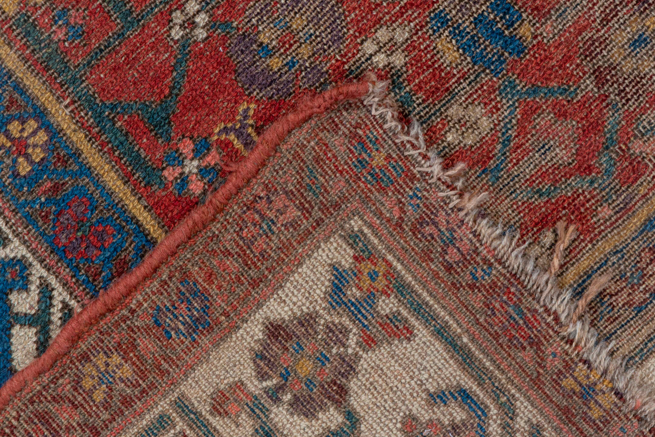 3' x 9' one-of-a-kind handmade vintage Malayer runner rug. Color palette: brown, gray, pink, red, redwood