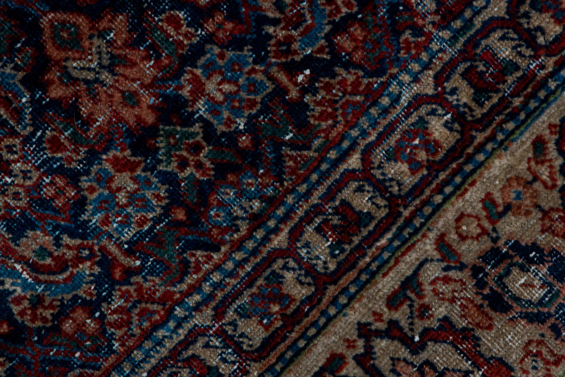 4' x 6' one-of-a-kind handmade vintage Malayer rug. Color palette: navy, ivory, rust, rose, burgundy, slate, camel, blue