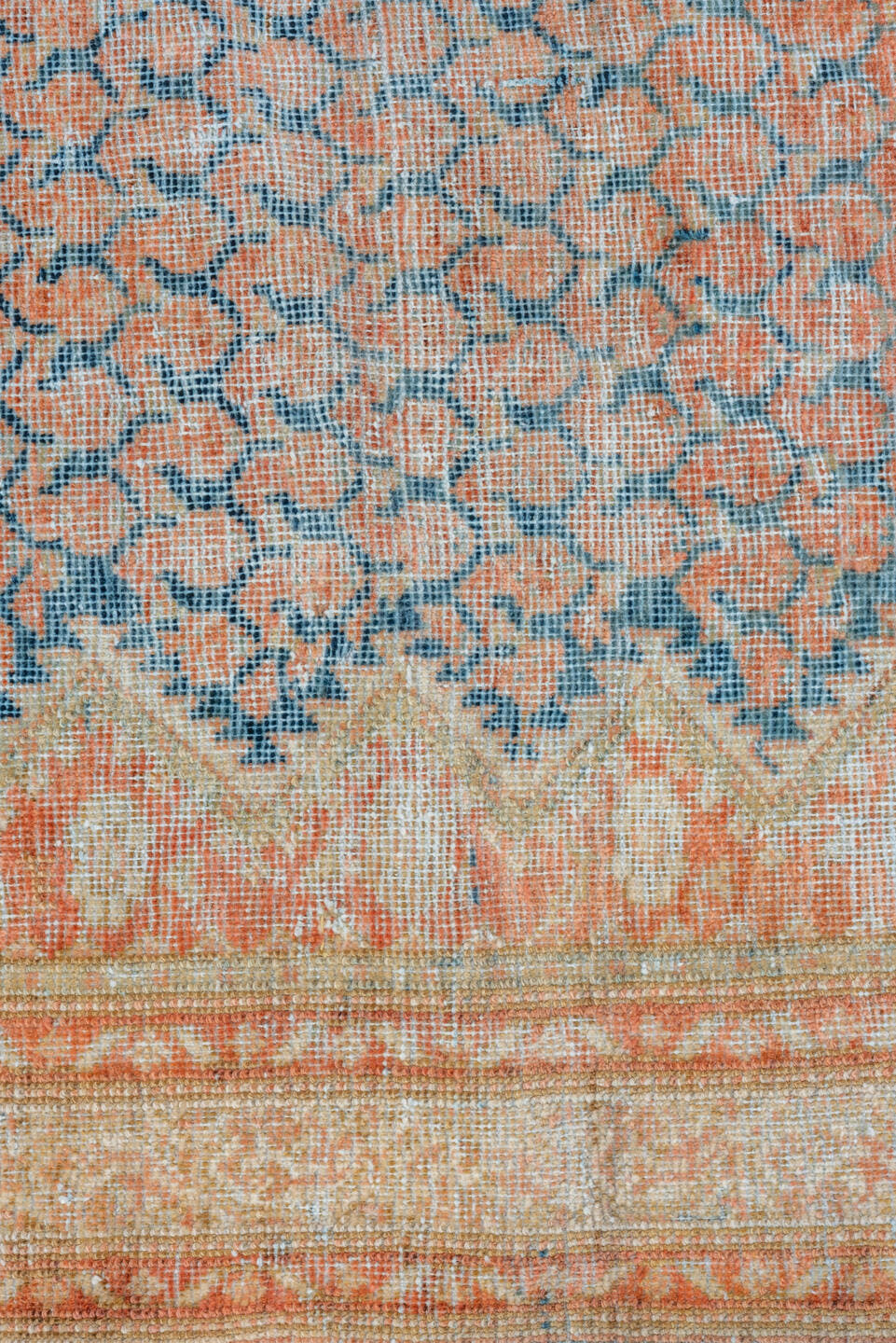 3' x 13' one-of-a-kind handmade vintage Mahal runner rug. Color palette: sky blue, ivory, coral, rust, peach, taupe
