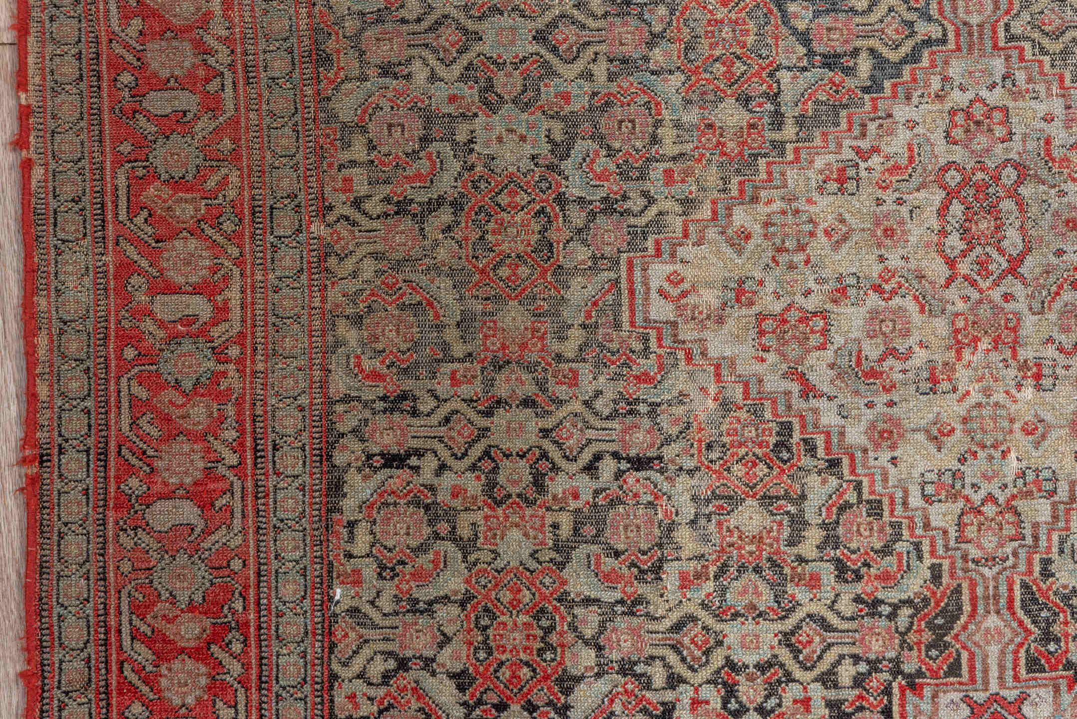 3' x 4' one-of-a-kind handmade vintage Senne small size rug. Color palette: brown, fire brick, pink, red, rosy brown