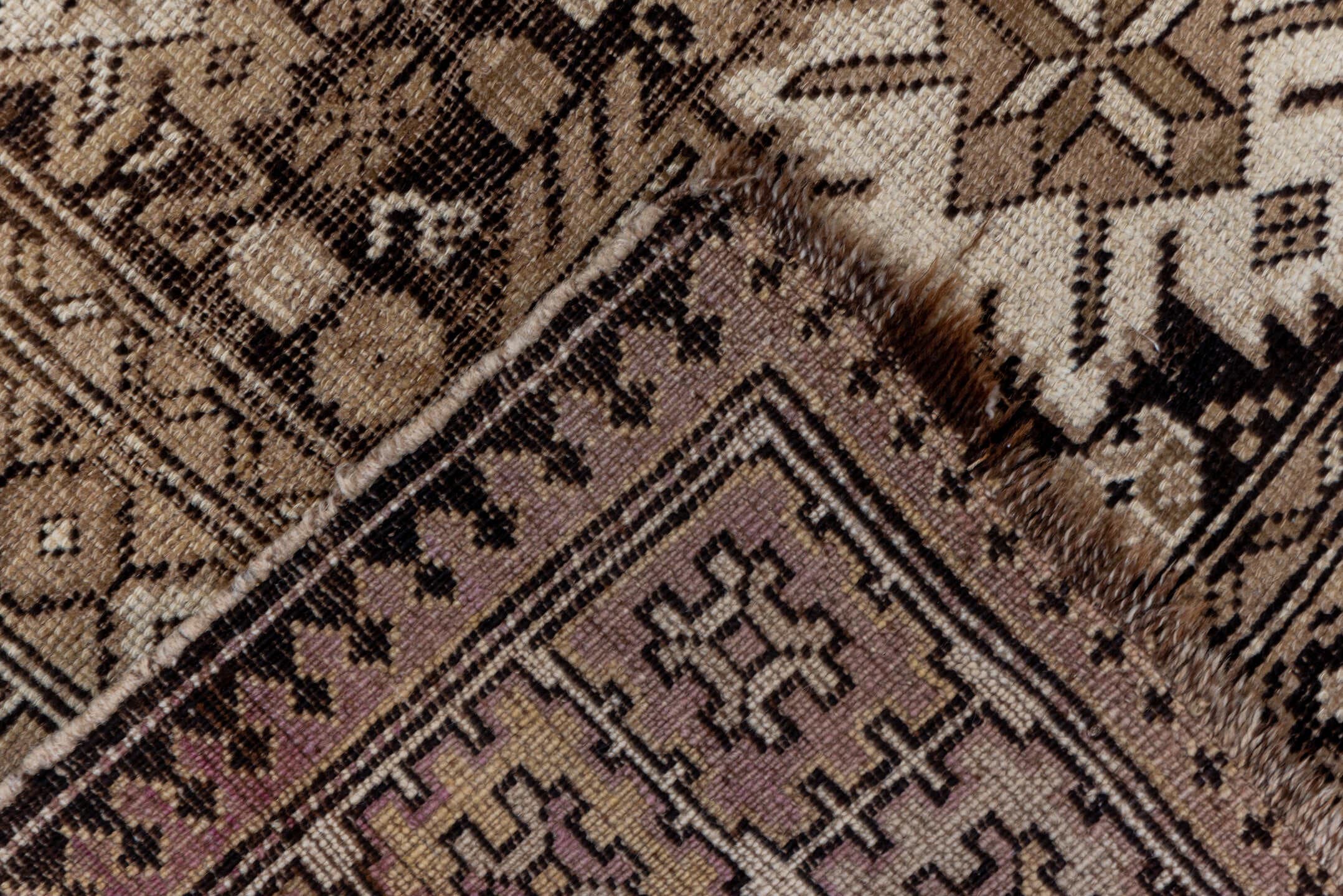 3' x 4' one-of-a-kind handmade vintage Shirvan small size rug. Color palette: taupe, brown, ivory, camel, charcoal, rust
