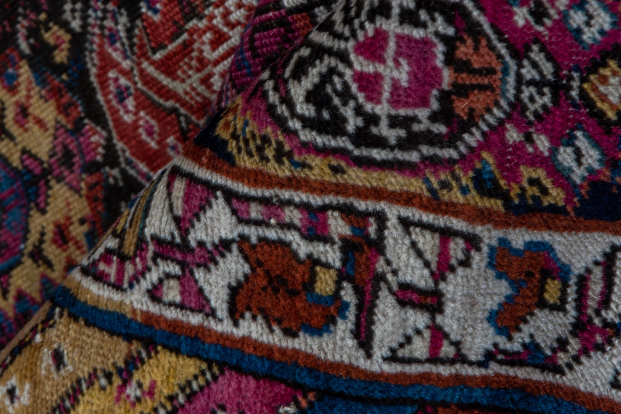 3' x 10' one-of-a-kind handmade vintage Shirvan runner rug. Color palette: black, blue, brown, fiord, gray, light gray