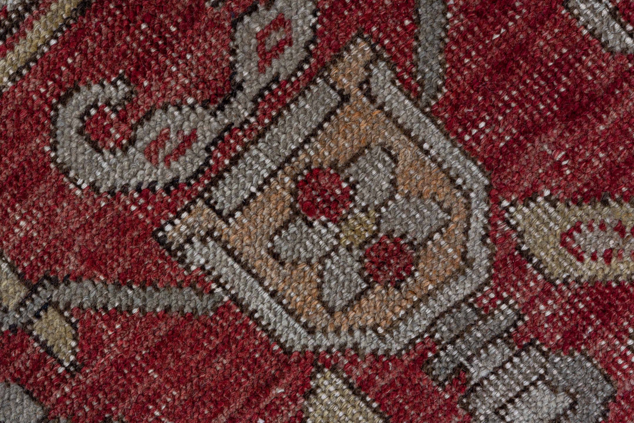 5' x 8' one-of-a-kind handmade vintage Oushak medium size rug. Color palette: red, ivory, taupe, rose, brown, sage, beige
