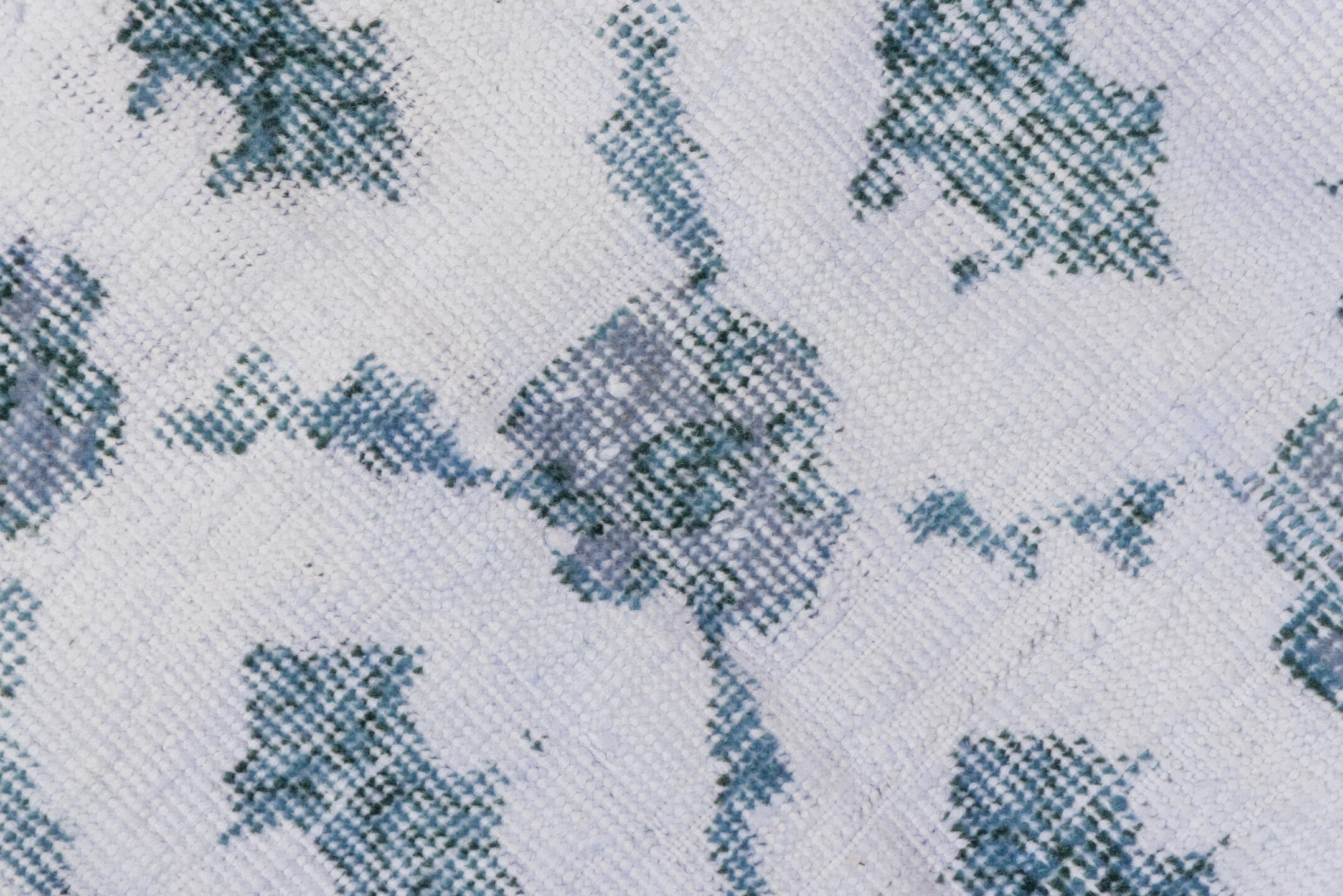 3' x 6' one-of-a-kind handmade vintage Oushak runner rug. Color palette: ivory, sky blue, slate, pale blue, light blue, gray