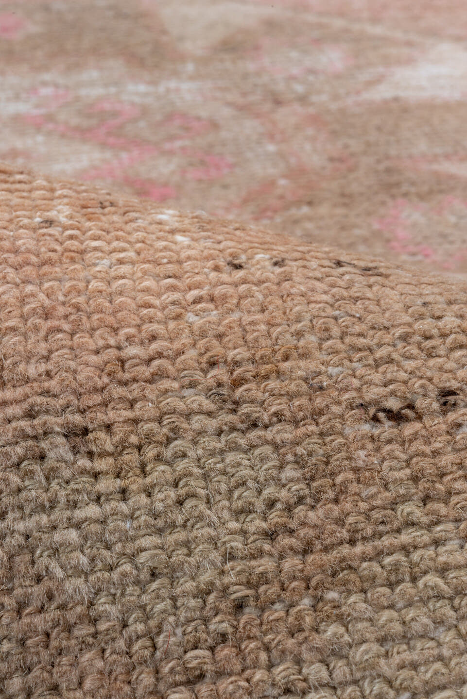 2' x 8' one-of-a-kind handmade vintage Oushak runner rug. Color palette: blush, beige, ivory, taupe, sand, pink, gray