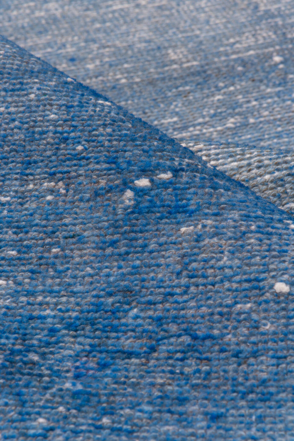 3' x 12' one-of-a-kind handmade vintage Overdyed runner rug. Color palette: cobalt, sky blue, slate, ivory, blue, light blue