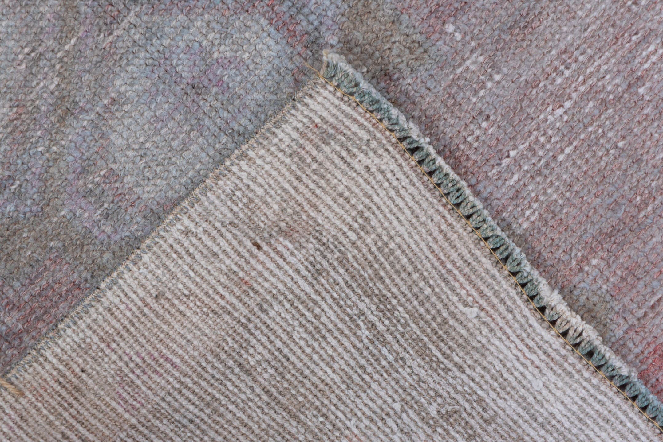 2' x 5' one-of-a-kind handmade vintage Oushak small size rug. Color palette: taupe, blush, gray, ivory, rose, beige, pink