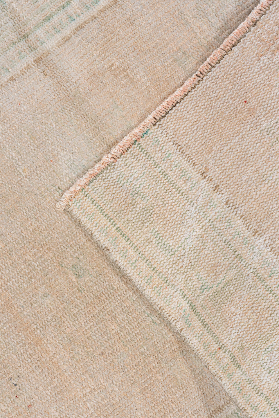 2' x 5' one-of-a-kind handmade vintage Oushak small size rug. Color palette: blush, ivory, cream, taupe, sage, pink, beige