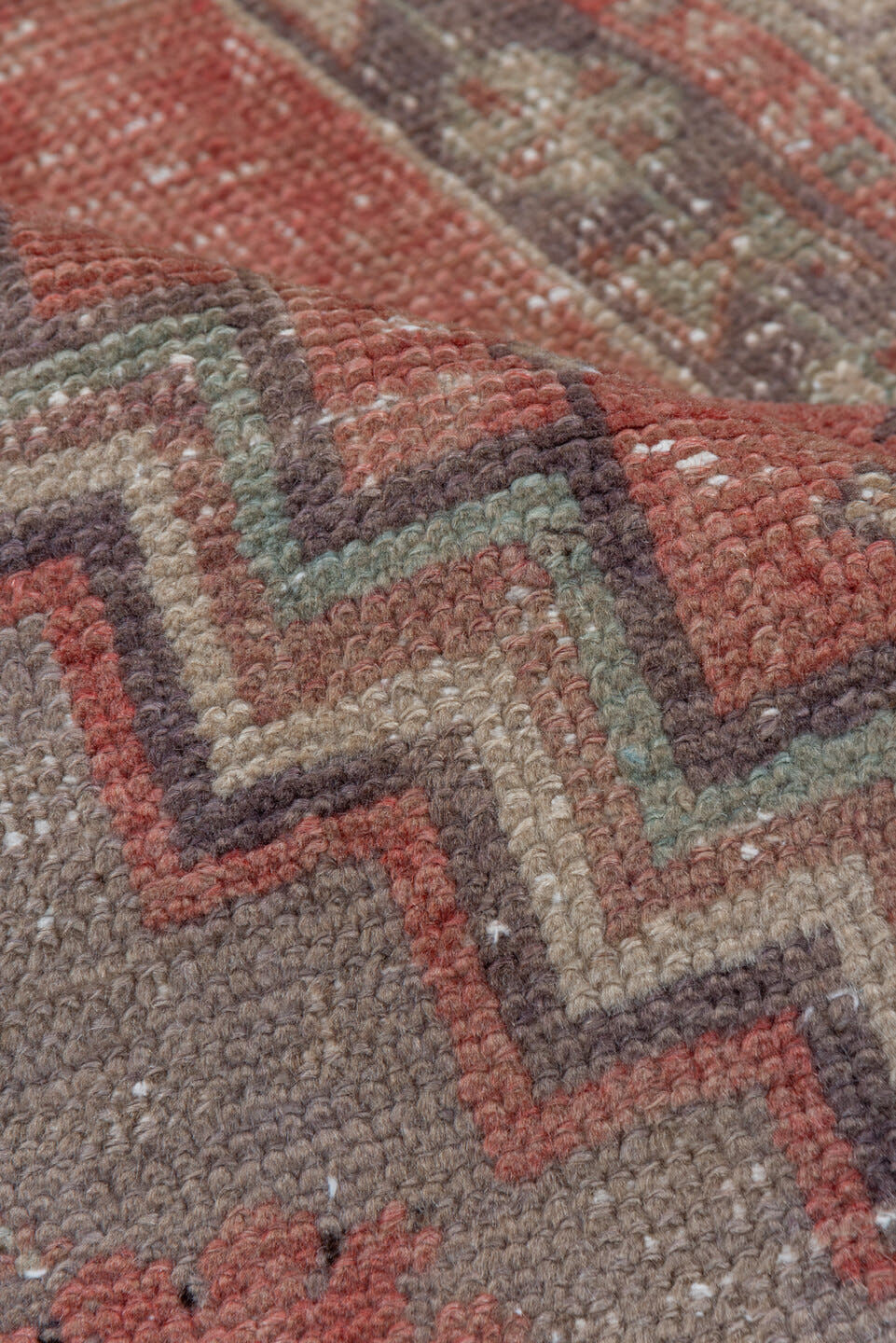 3' x 6' one-of-a-kind handmade vintage Oushak small size rug. Color palette: terra cotta, taupe, ivory, rose, rust, brown