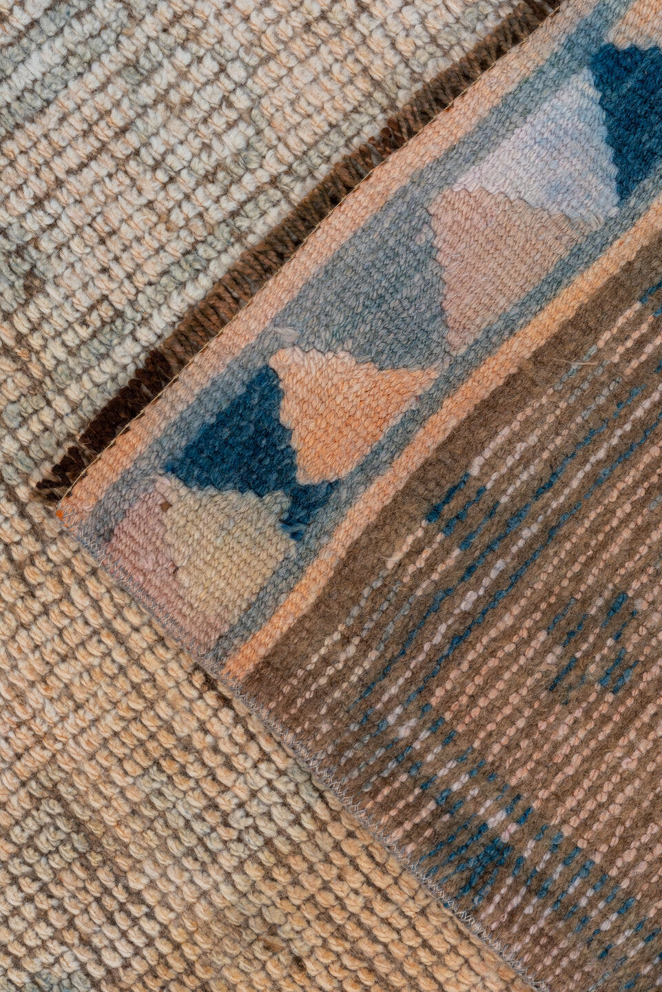 2' x 11' one-of-a-kind handmade vintage Oushak runner rug. Color palette: peach, gray, ivory, taupe, camel, terracotta, pink