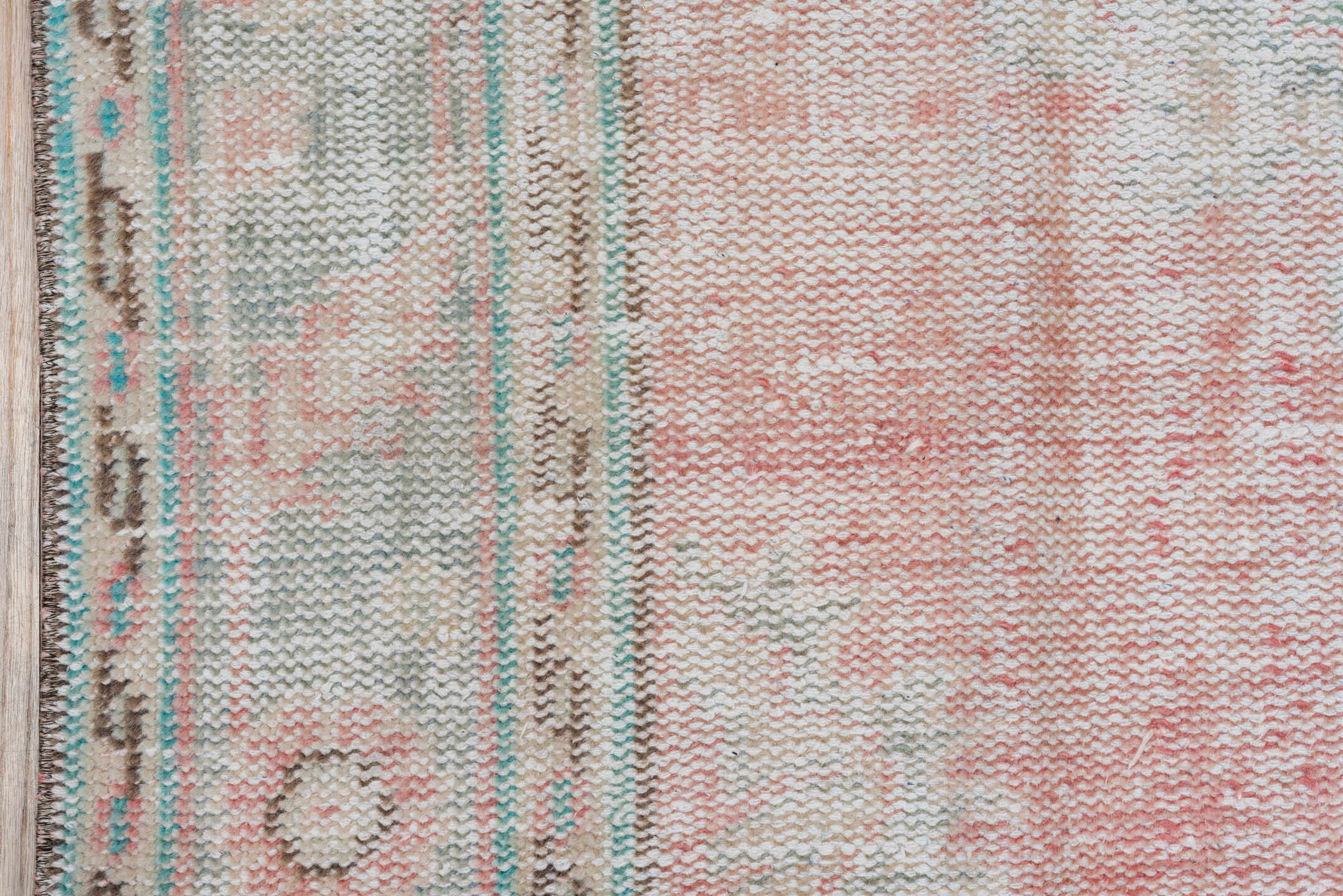 6' x 9' one-of-a-kind handmade vintage Oushak medium size rug. Color palette: blush, ivory, taupe, pale blue, sage, rose