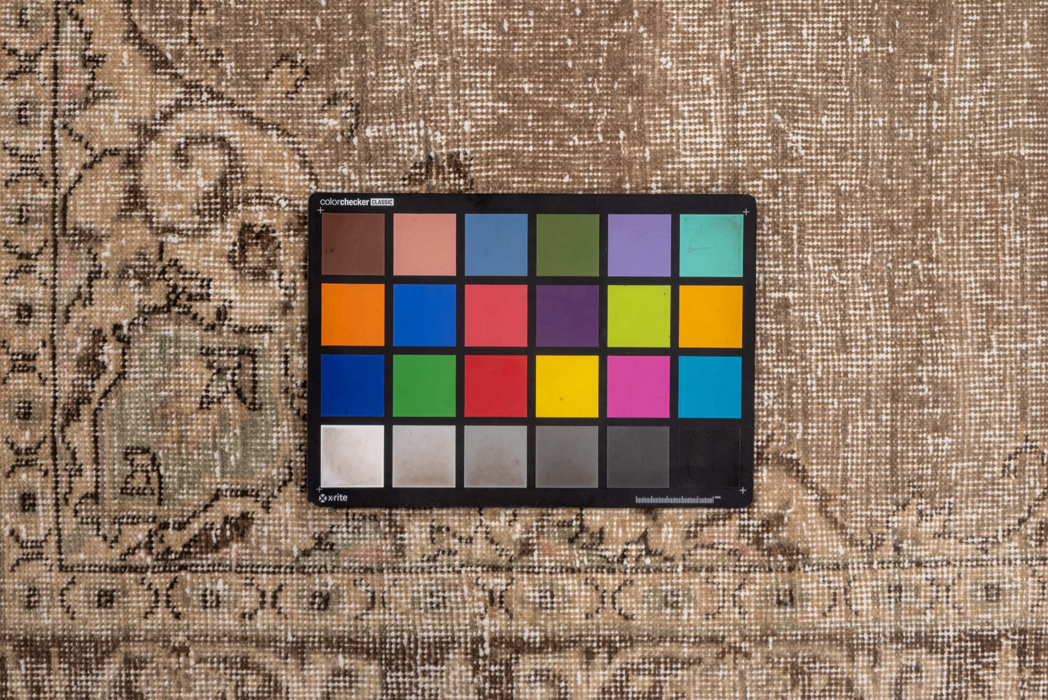 4' x 8' one-of-a-kind handmade vintage Oushak rug. Color palette: brown, gray, light gray, linen, off-white, pink