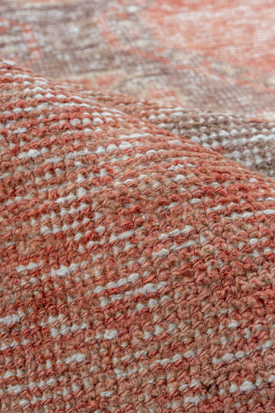 2' x 10' one-of-a-kind handmade vintage Oushak runner rug. Color palette: coral, taupe, ivory, charcoal, rose, terracotta