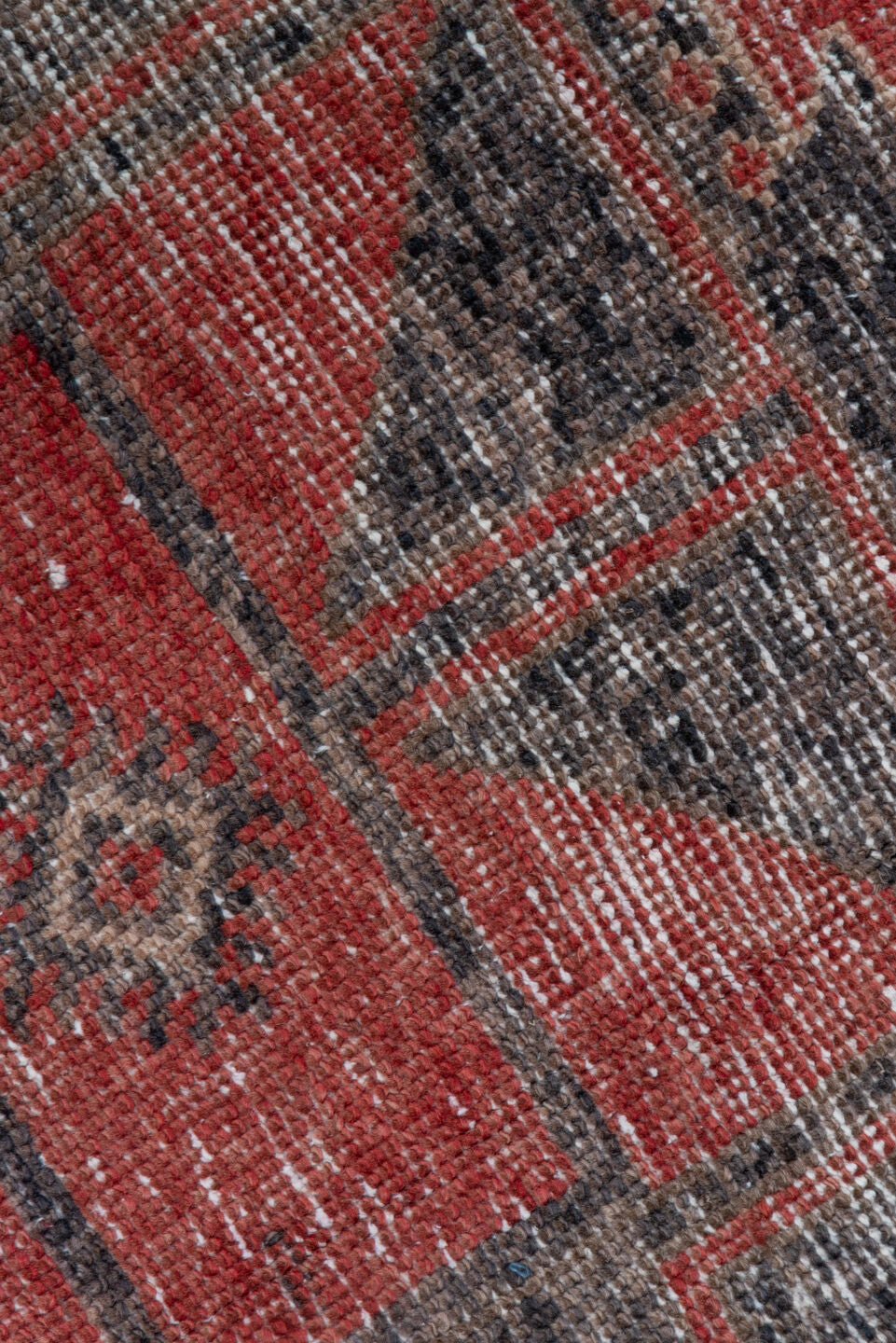 3' x 12' one-of-a-kind handmade vintage Oushak runner rug. Color palette: brown, gray, pink, red