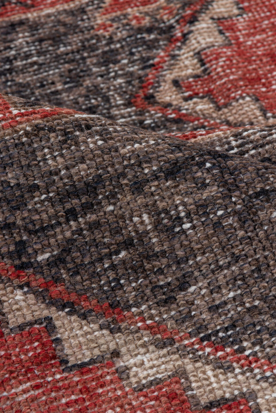 3' x 12' one-of-a-kind handmade vintage Oushak runner rug. Color palette: rust, charcoal, ivory, terra cotta, taupe