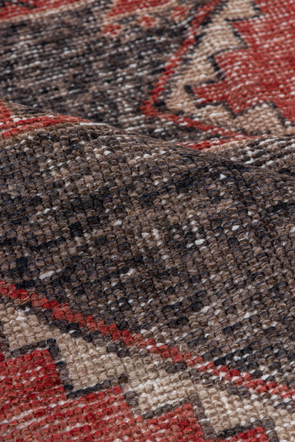 3' x 12' one-of-a-kind handmade vintage Oushak runner rug. Color palette: brown, gray, pink, red