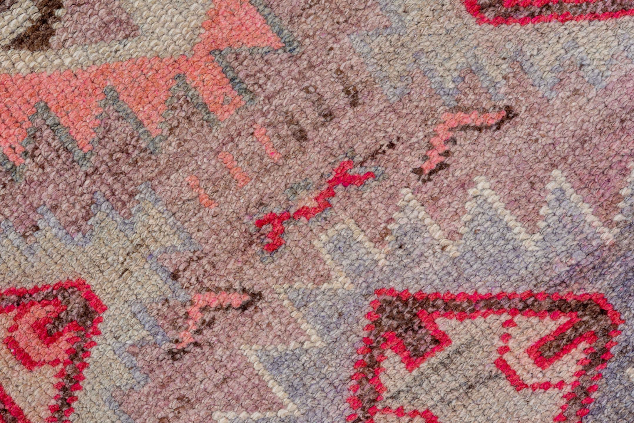 2' x 11' one-of-a-kind handmade vintage Oushak runner rug. Color palette: brown, gray, light gray, off-white, pink, red