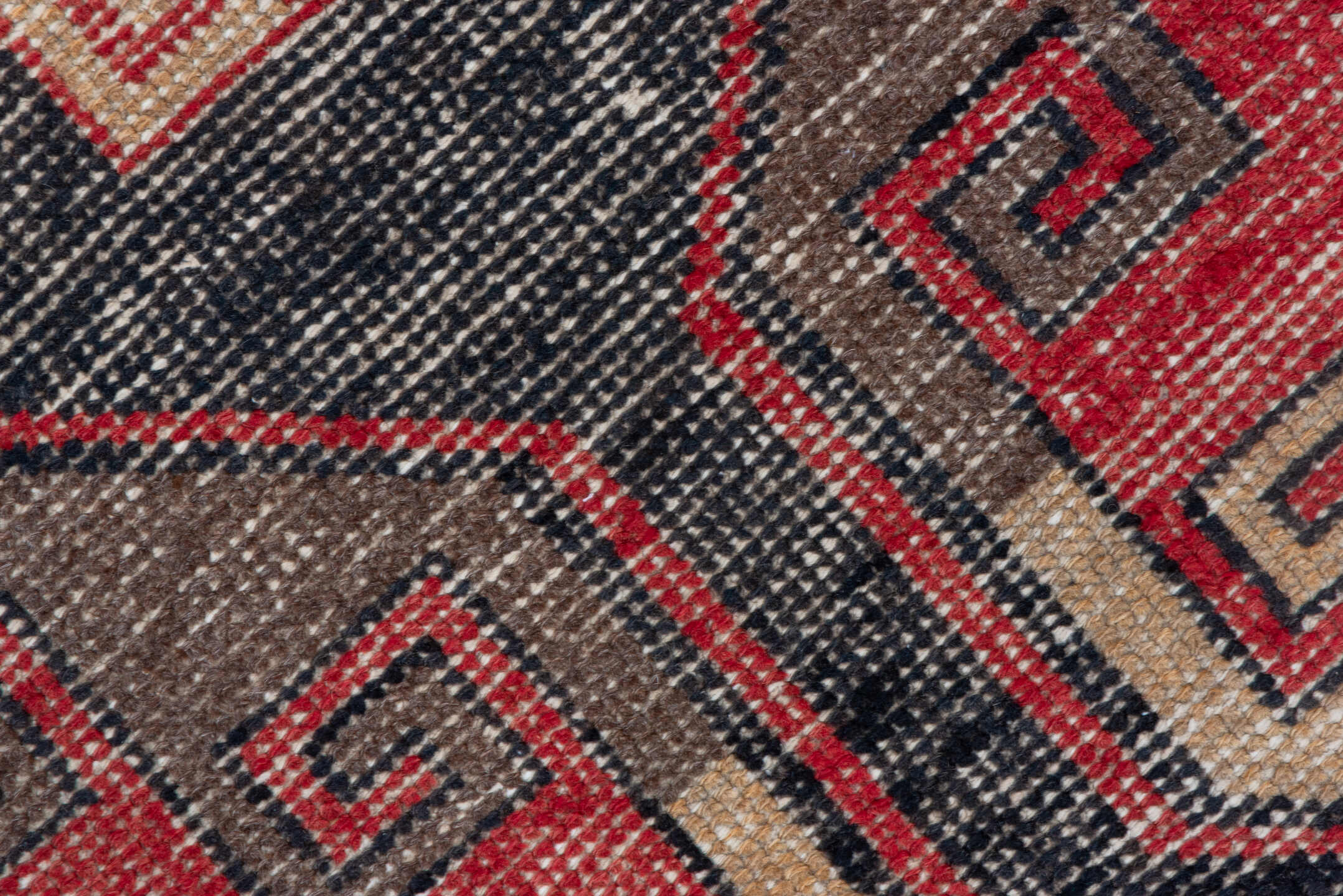 2' x 7' one-of-a-kind handmade vintage Oushak runner rug. Color palette: black, brown, gray, indian red, orange, pink, red