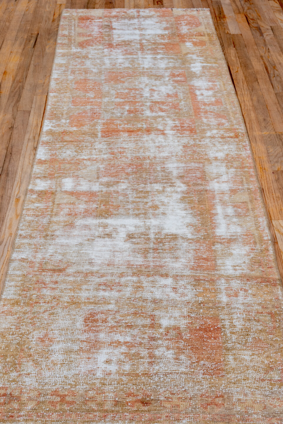 2' x 9' one-of-a-kind handmade vintage Oushak runner rug. Color palette: brown, gainsboro, gray, light gray, off-white