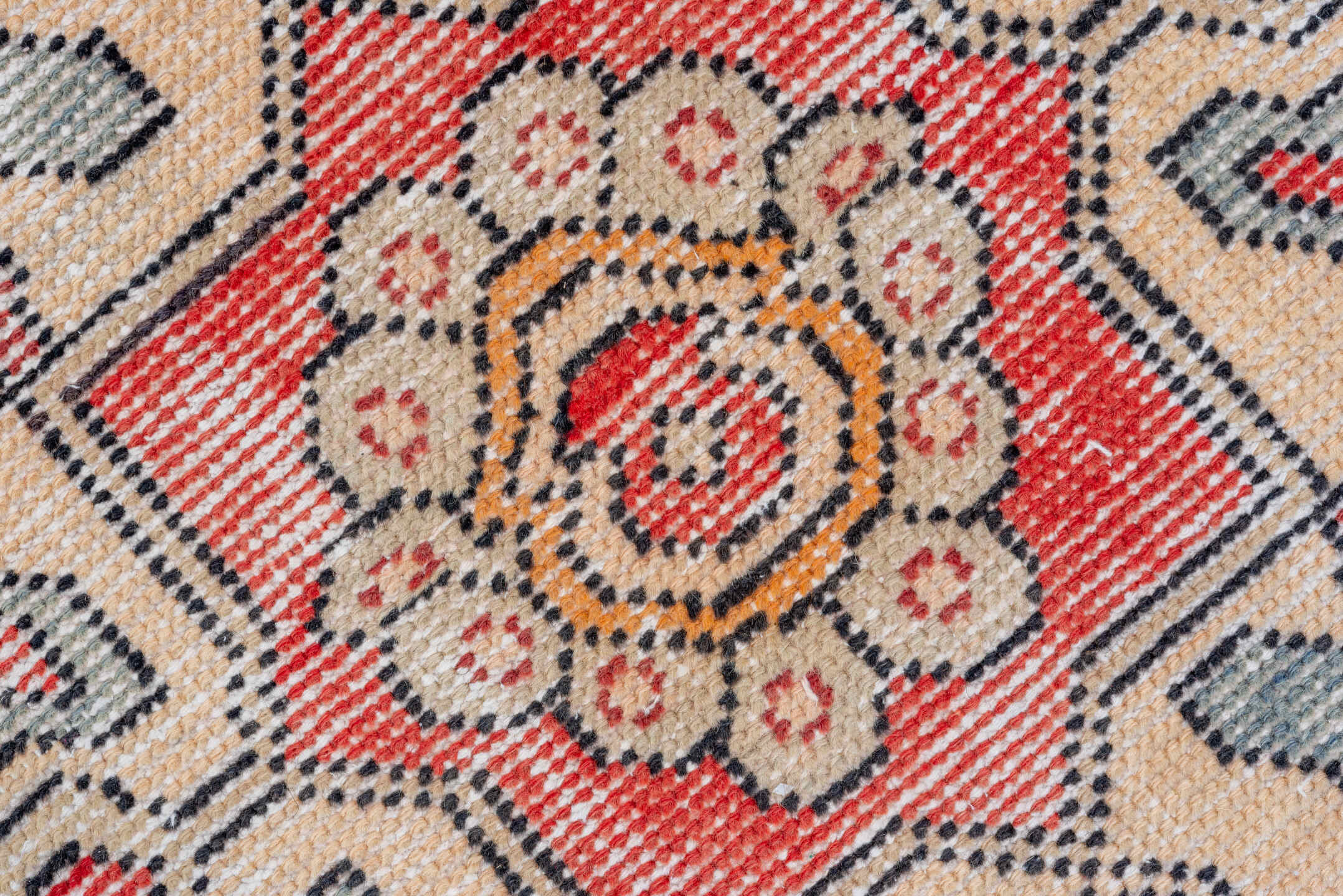 2' x 8' one-of-a-kind handmade vintage Oushak runner rug. Color palette: coral, ivory, slate, charcoal, peach, rose, taupe
