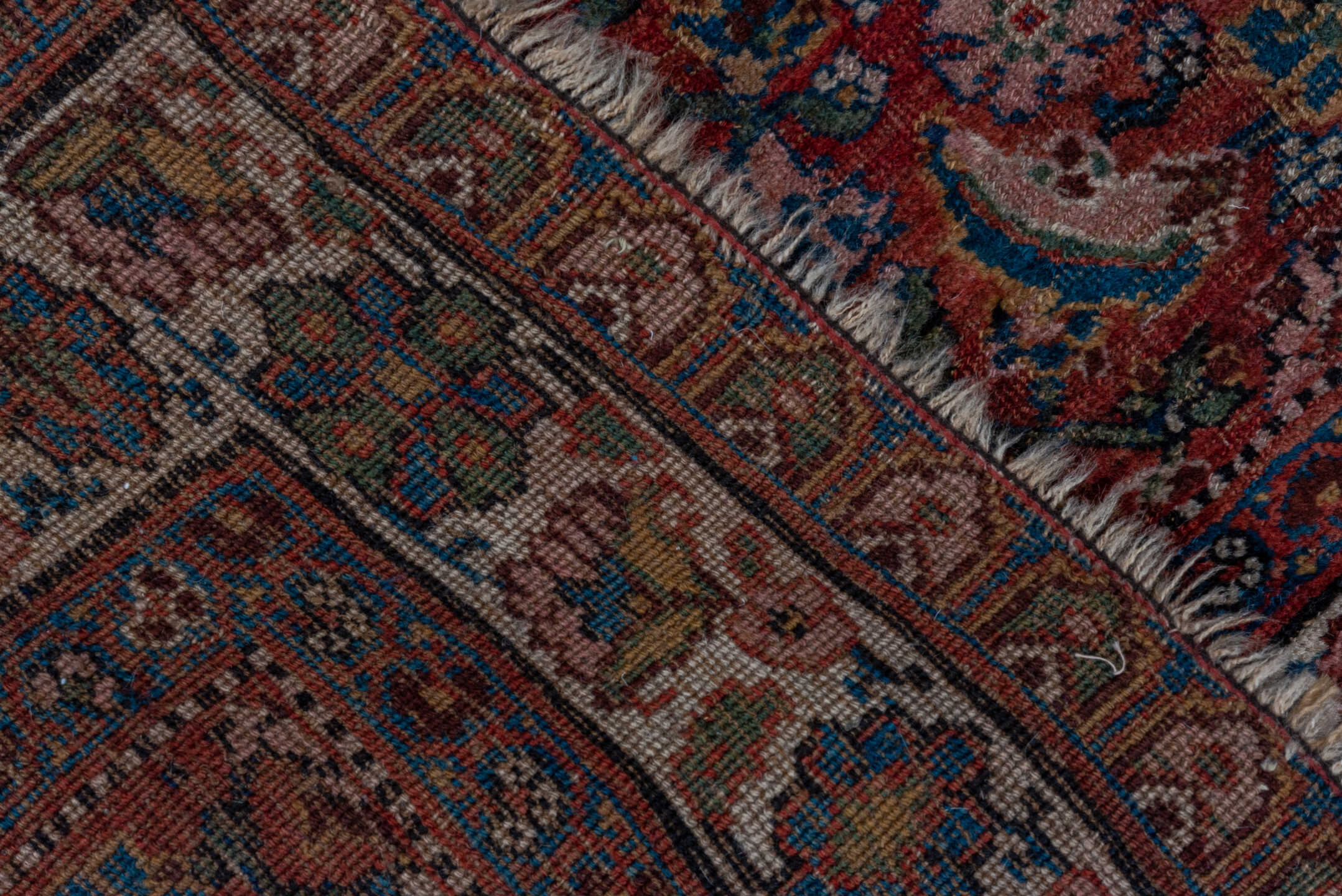 3' x 10' one-of-a-kind handmade vintage Bidjar runner rug. Color palette: black, brown, gray, pink