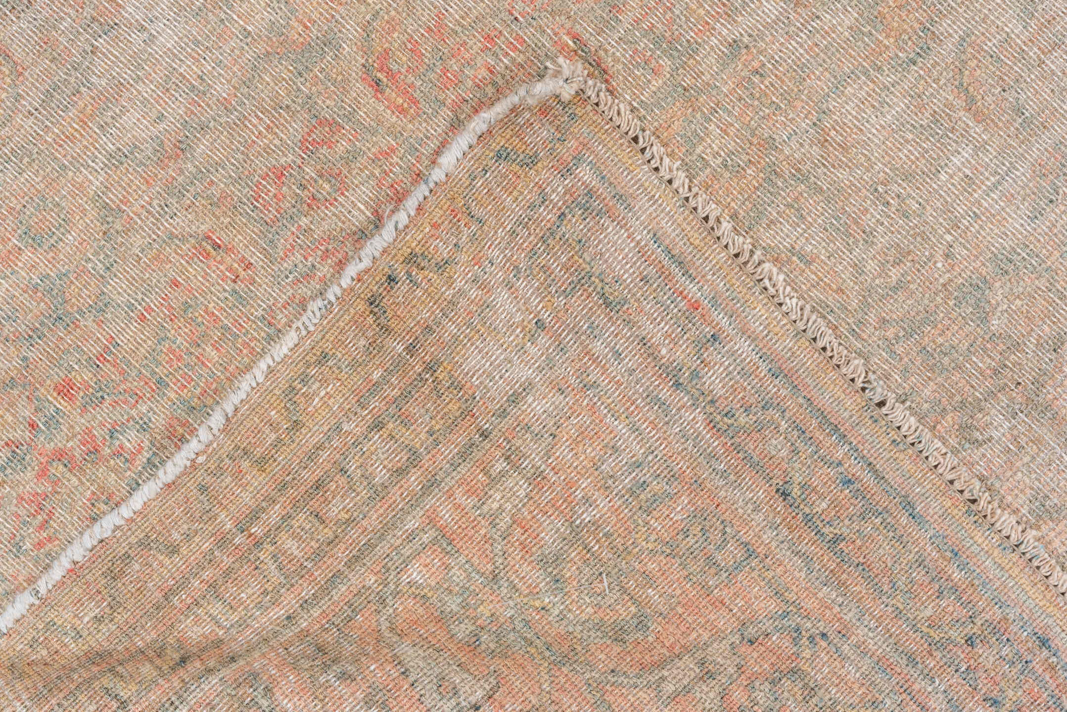 6' x 7' one-of-a-kind handmade vintage Khorassan rug. Color palette: ivory, blush, taupe, beige, sage, sand, pink, gray