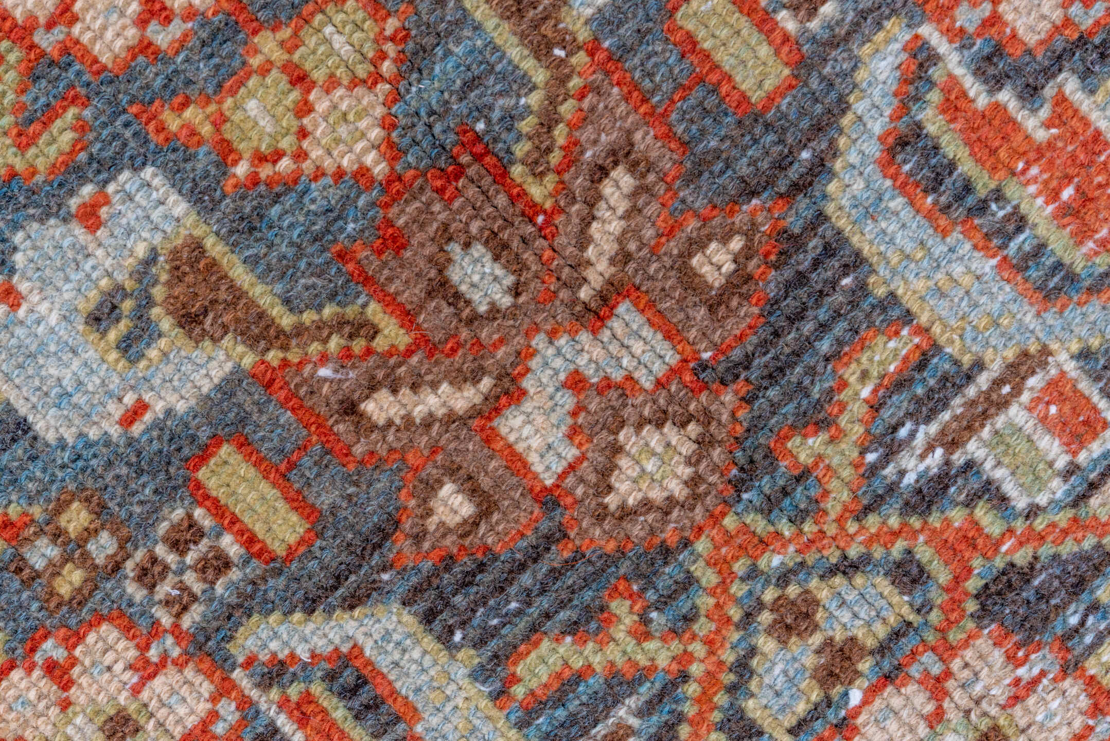 3' x 17' one-of-a-kind handmade vintage Malayer runner rug. Color palette: light blue, ivory, rust, navy, camel, brown