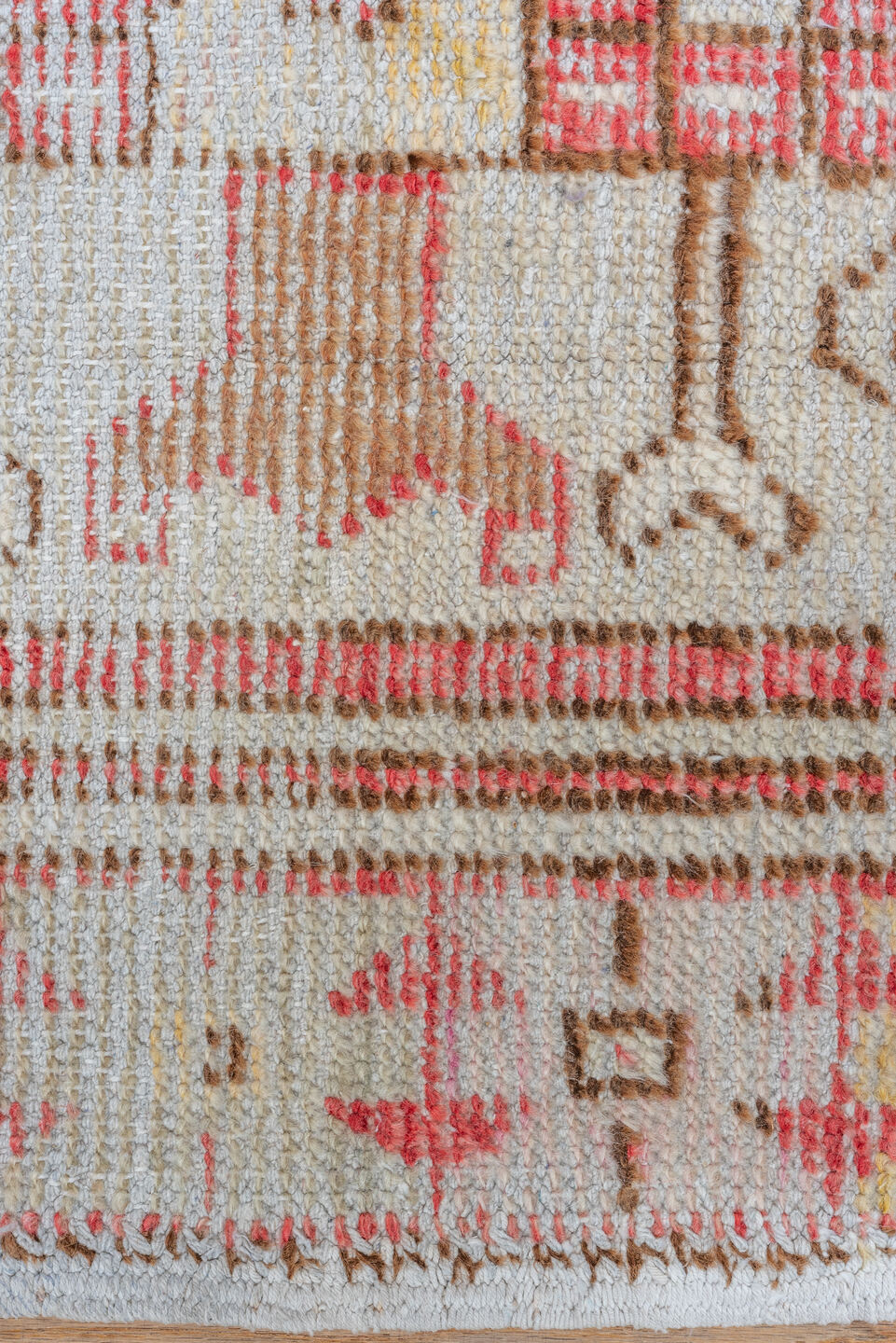 2' x 3' one-of-a-kind handmade vintage Oushak small size rug. Color palette: brown, gray, light gray, off-white, pink