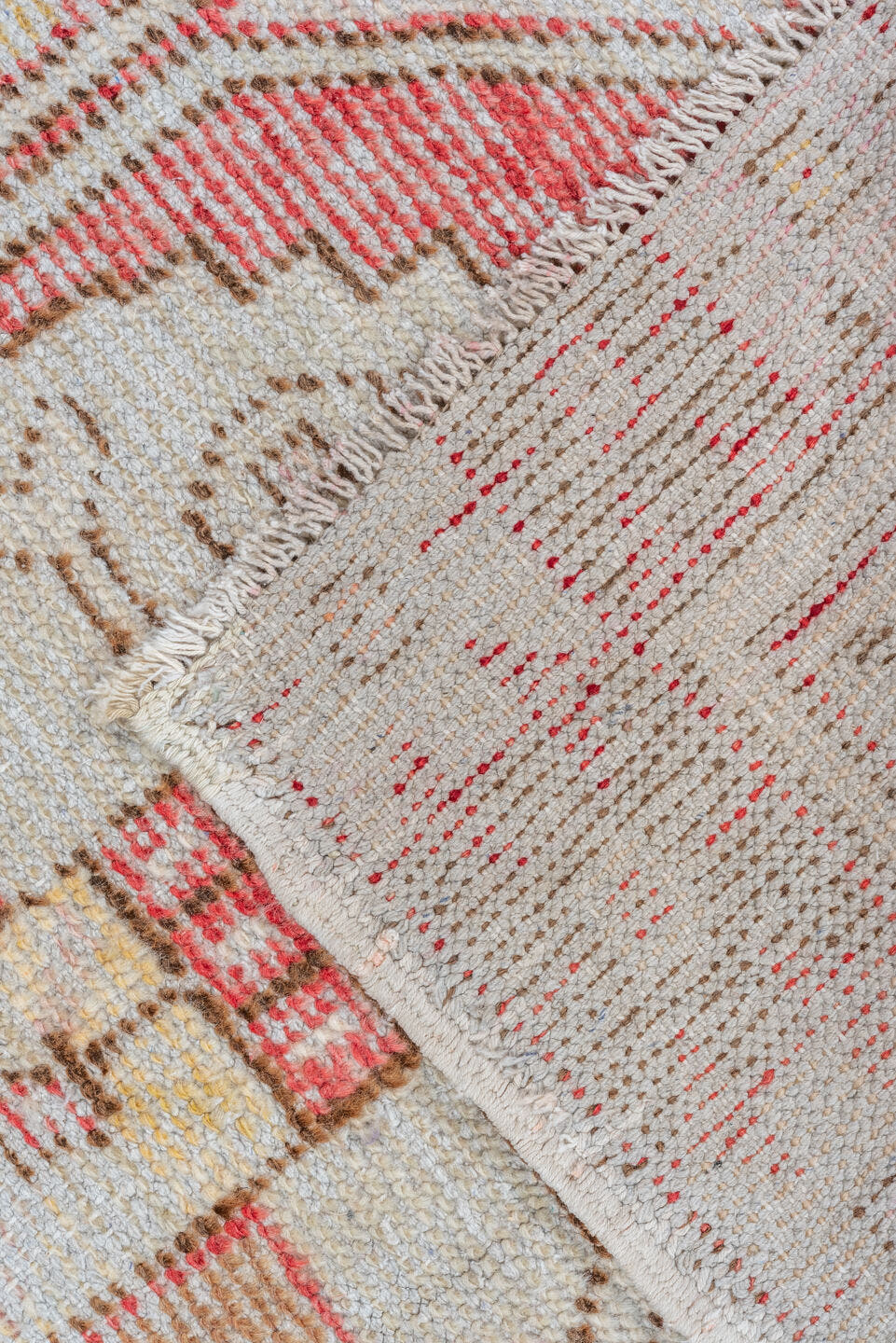 2' x 3' one-of-a-kind handmade vintage Oushak small size rug. Color palette: ivory, rose, rust, taupe, brown, gold, pink