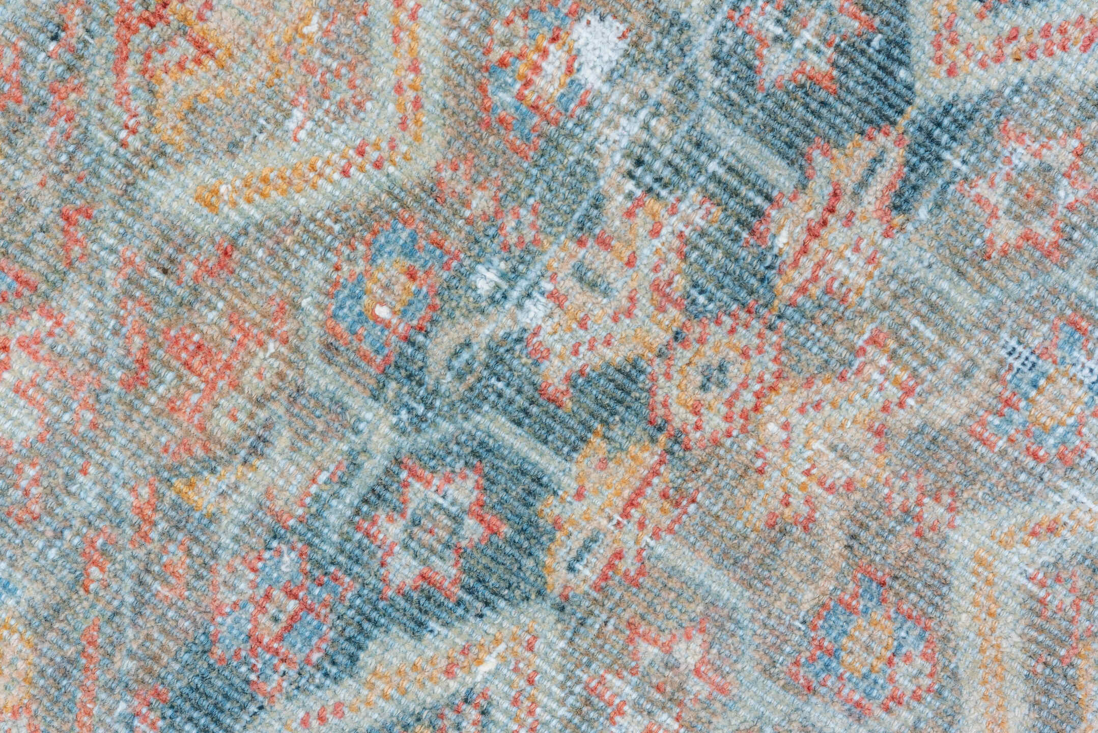 4' x 6' one-of-a-kind handmade vintage Mahal small size rug. Color palette: sky blue, coral, ivory, terra cotta, slate