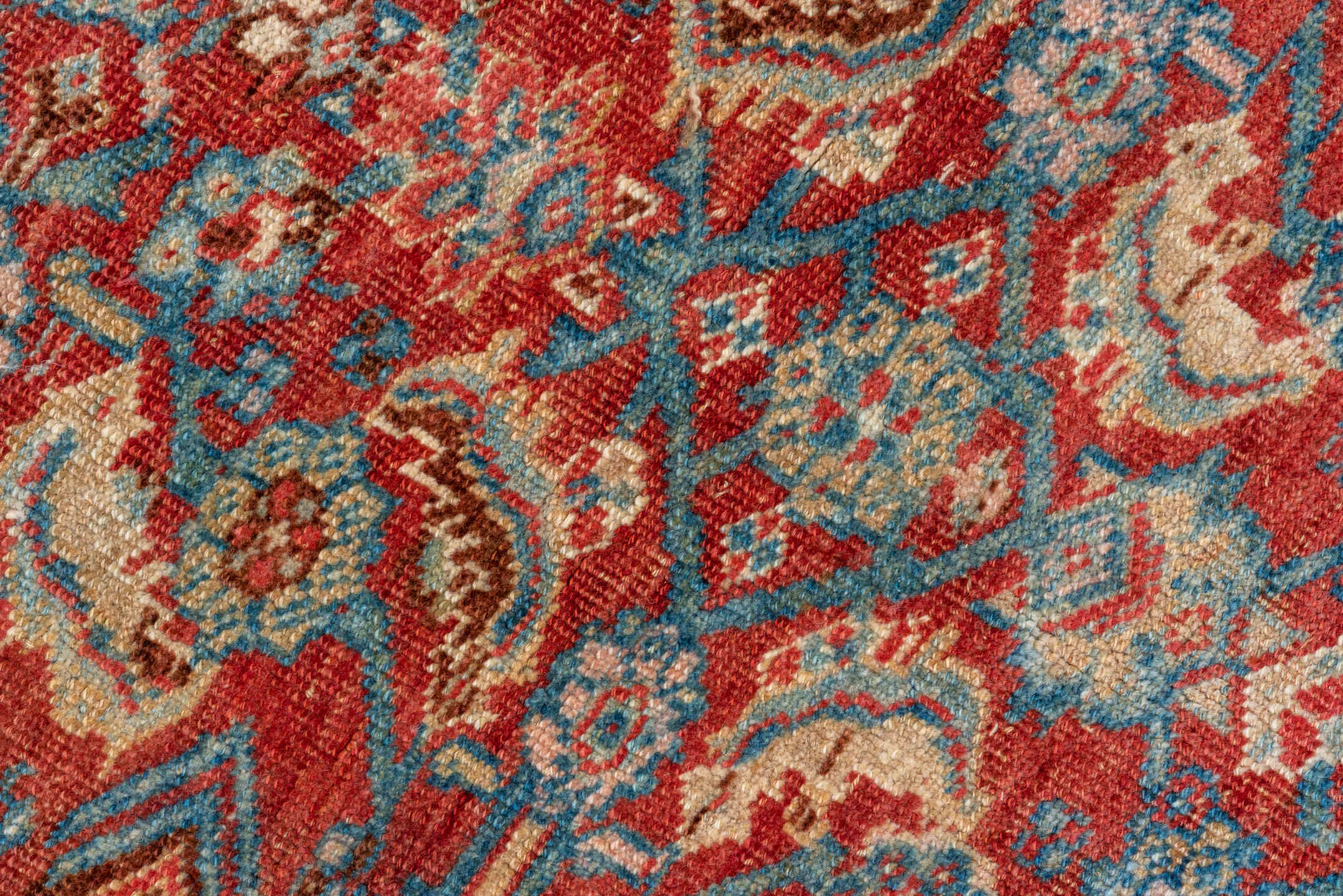 3' x 13' one-of-a-kind handmade vintage Bidjar runner rug. Color palette: blue, brown, gray, pink, red