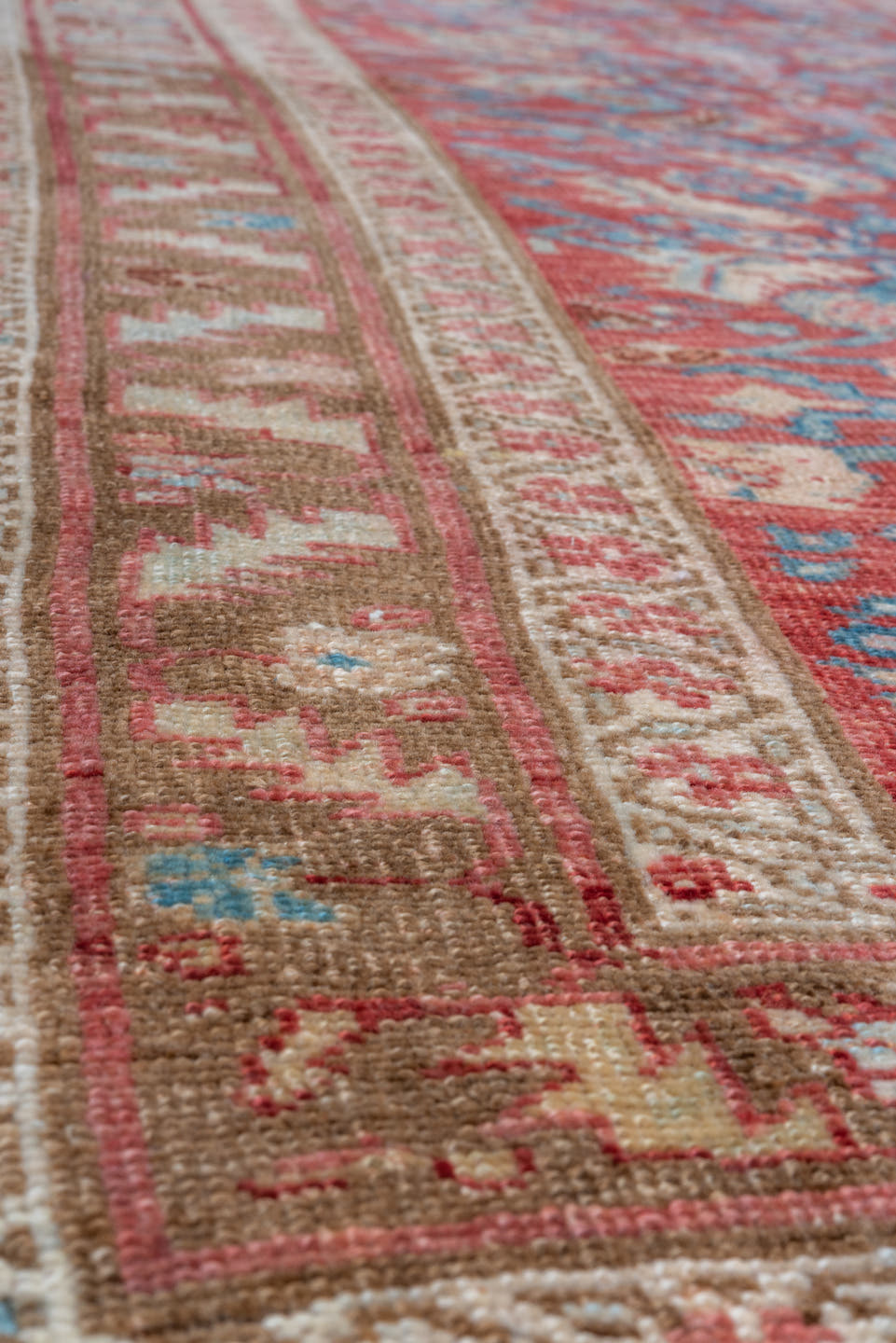 3' x 13' one-of-a-kind handmade vintage Bidjar runner rug. Color palette: red, ivory, blue, camel, rust, brown, sky_blue