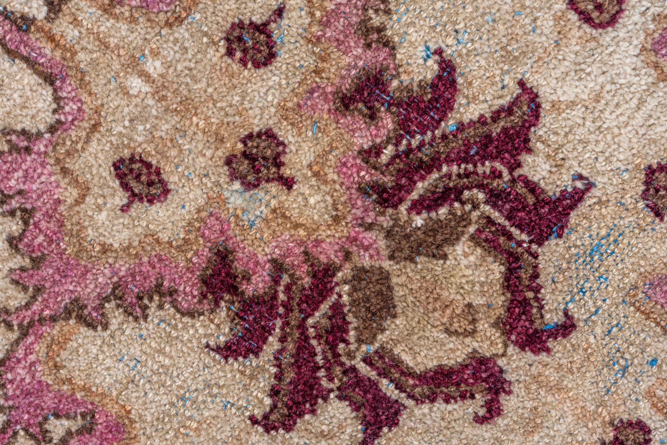 6' x 12' one-of-a-kind handmade vintage Agra large size rug. Color palette: brown, gray, light gray, off-white, pink, red