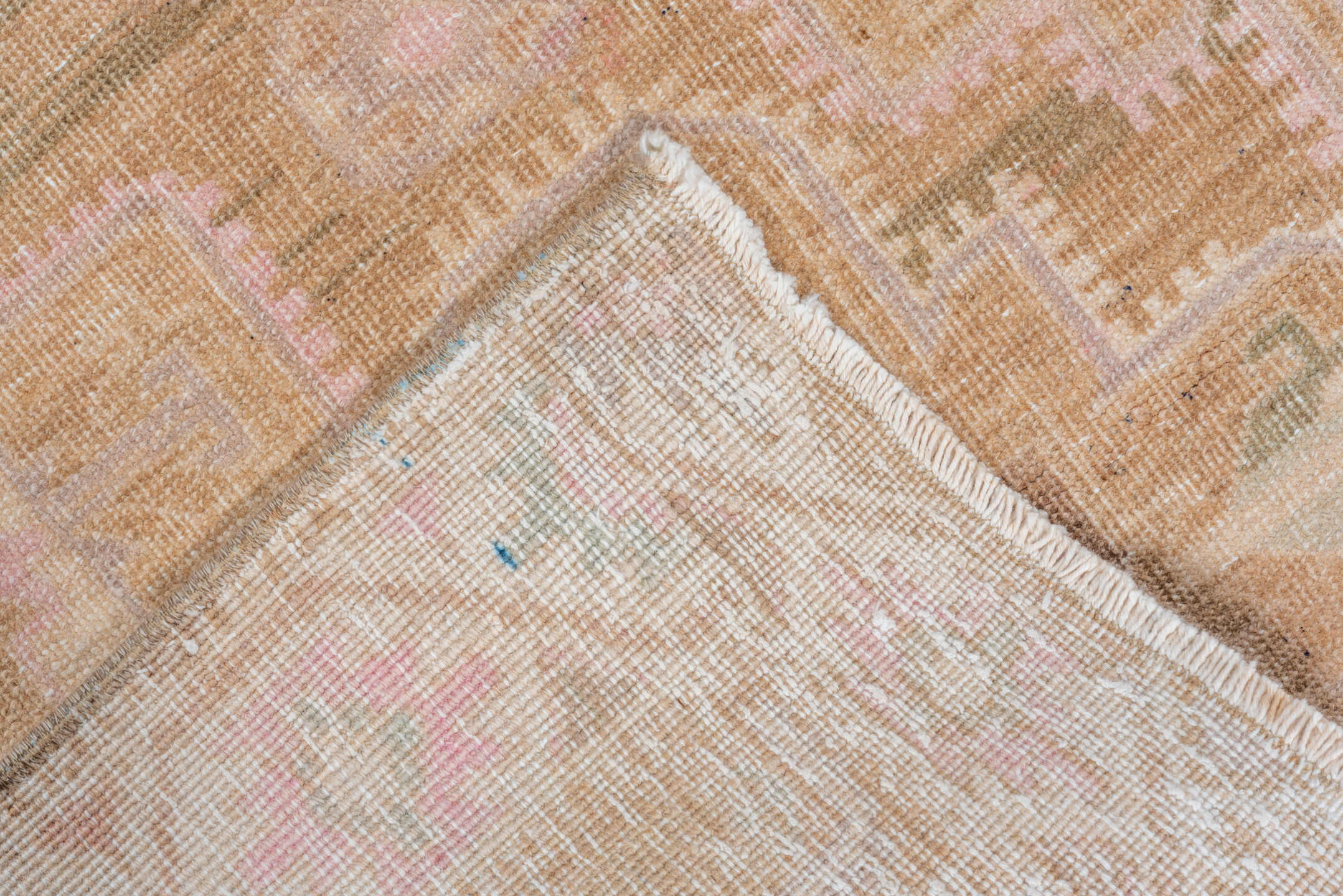 2' x 10' one-of-a-kind handmade vintage Malayer runner rug. Color palette: brown, off-white, orange, pink, snow, tan, white