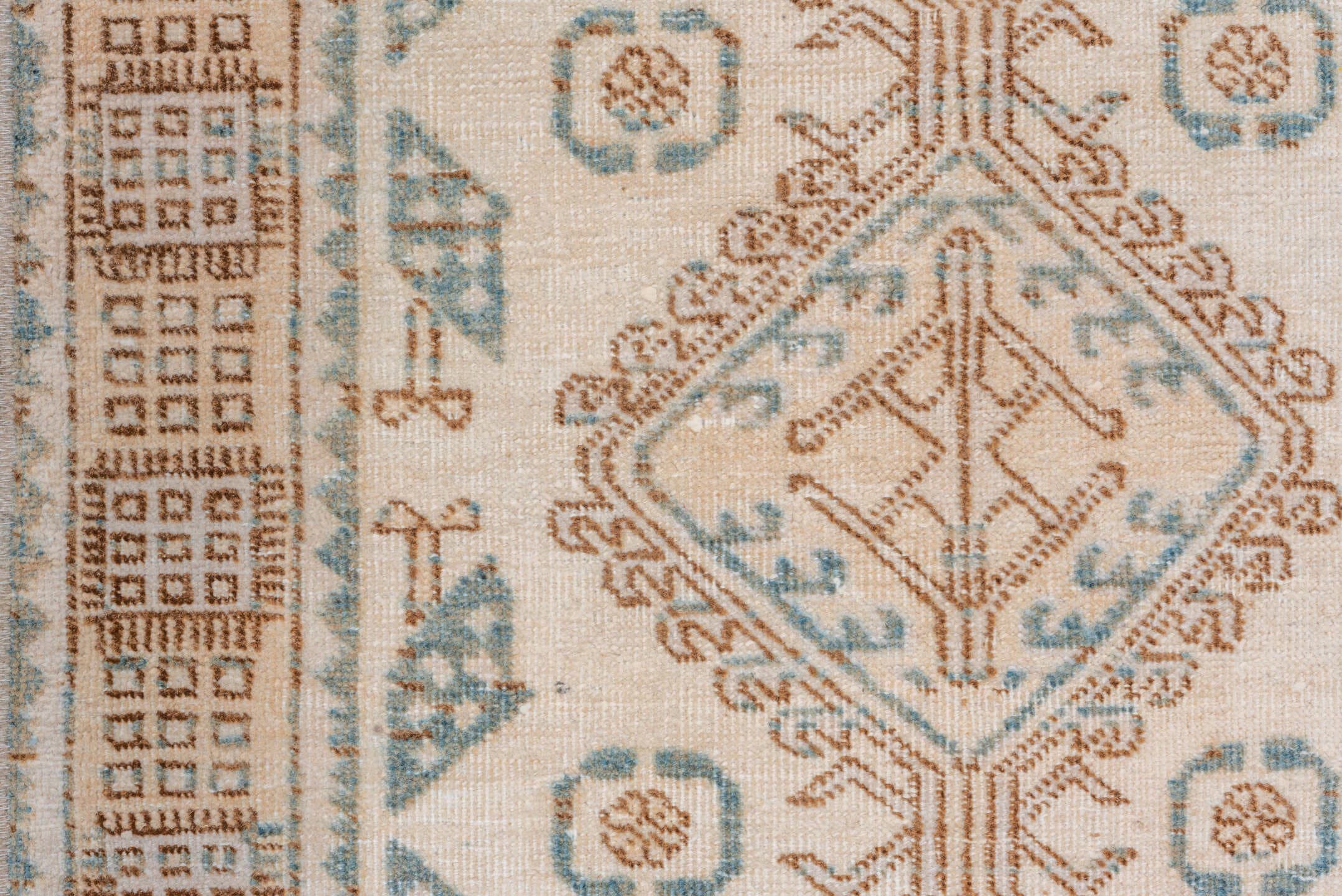 2' x 14' one-of-a-kind handmade vintage Sarab runner rug. Color palette: ivory, sky_blue, camel, taupe, light_blue