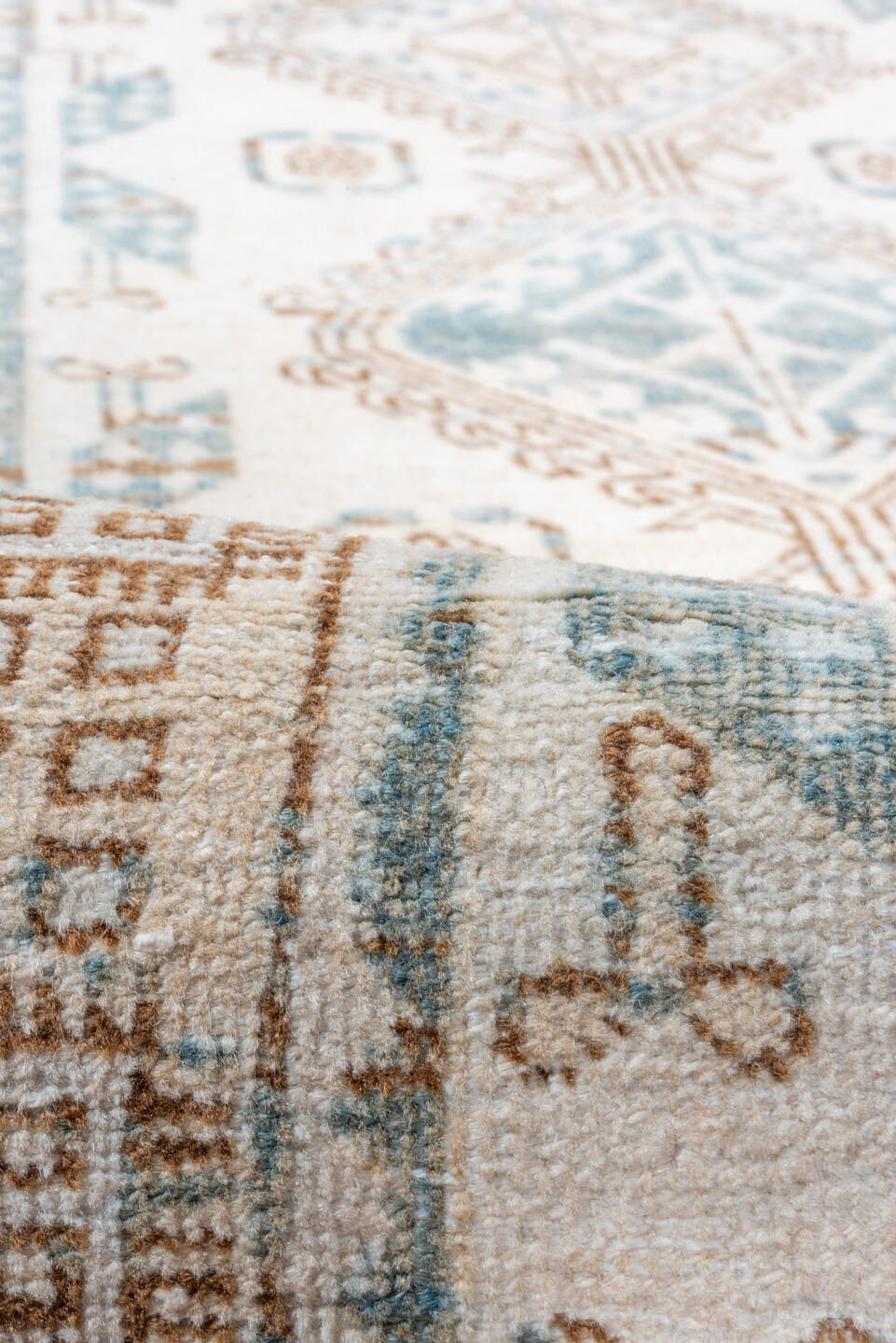 2' x 14' one-of-a-kind handmade vintage Sarab runner rug. Color palette: ivory, sky_blue, camel, taupe, light_blue