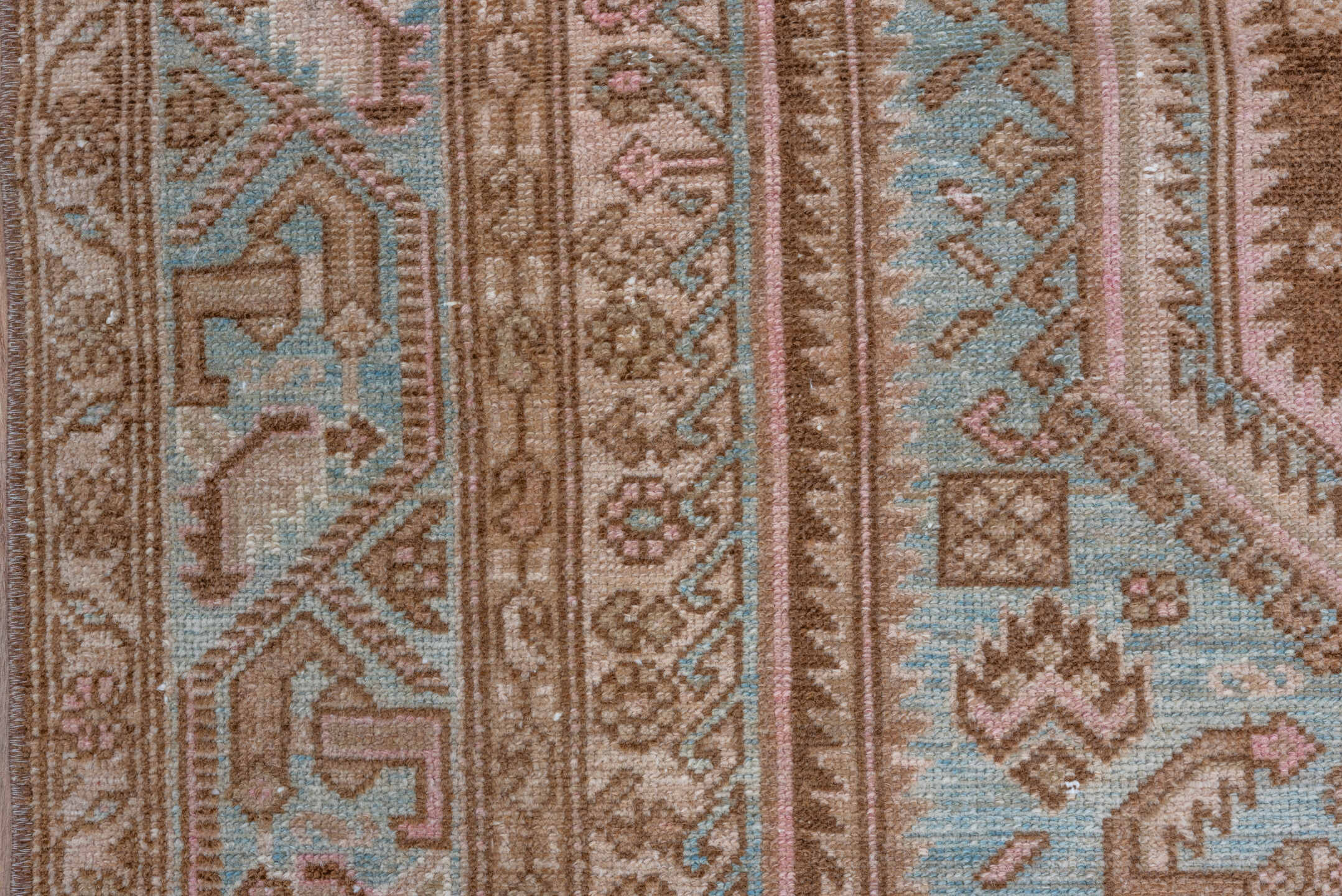 4' x 6' one-of-a-kind handmade vintage Malayer small size rug. Color palette: ivory, camel, sky blue, taupe, brown, blush